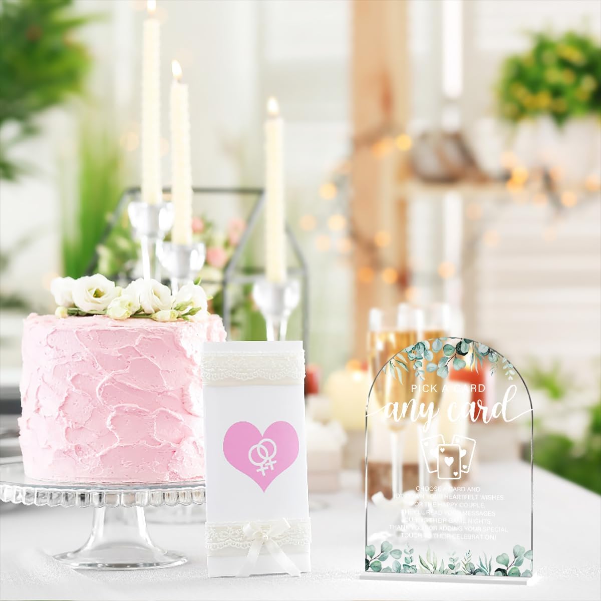 Acrylic Wedding Sign Pick A Card Signs for Ceremony Modern Calligraphy Arch Acrylic Table Top Signs for Wedding Reception and Event Party Table Decor (Eucalyptus Leaves)