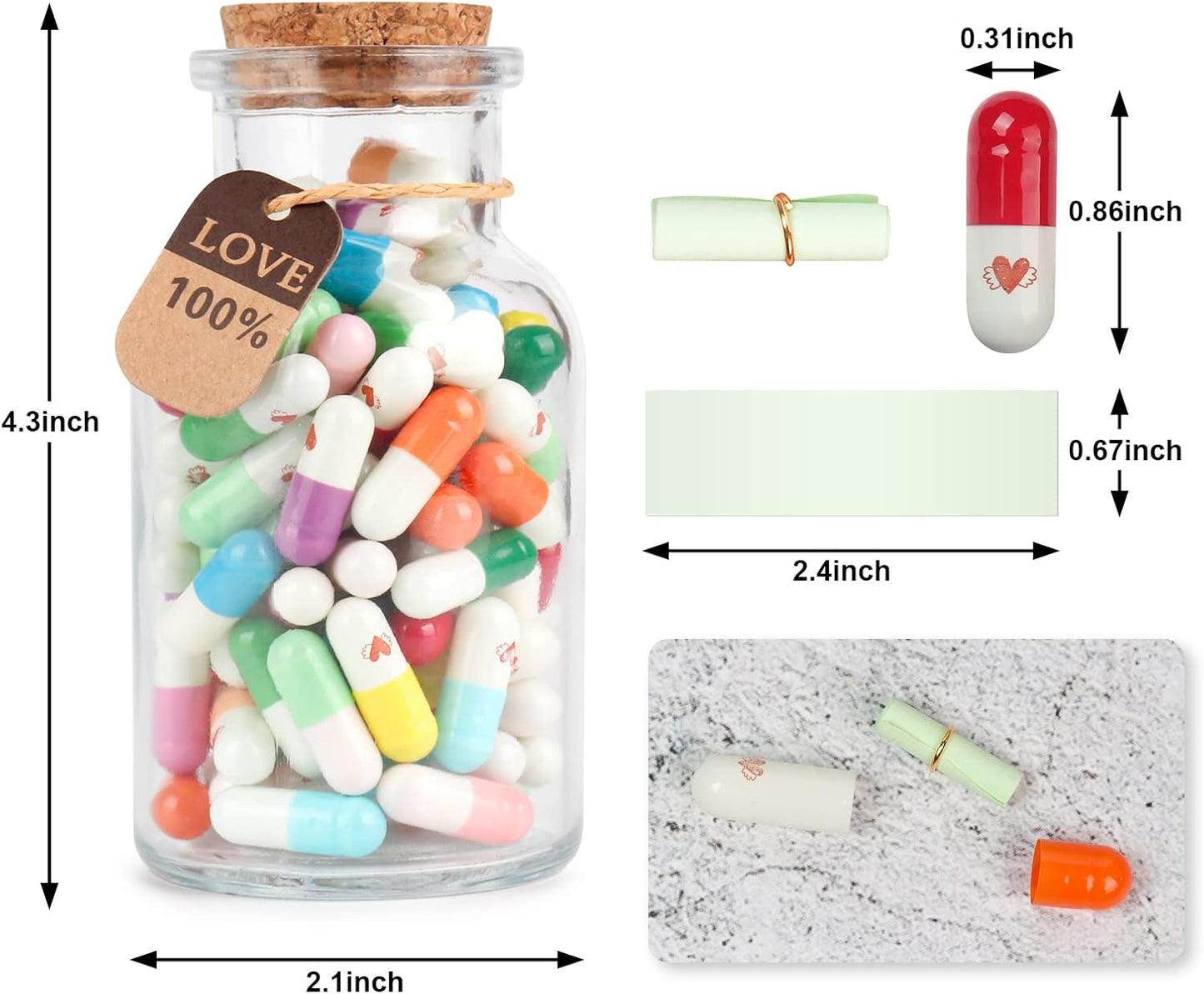 Capsule Letters Message in a Glass Bottle -Valentines Day Gifts for Her Him Boyfriend Girlfriend,Love Letter for Birthday,Valentines Day,Christmas, Anniversary,Mother's Day Gift (Style2-100pcs)