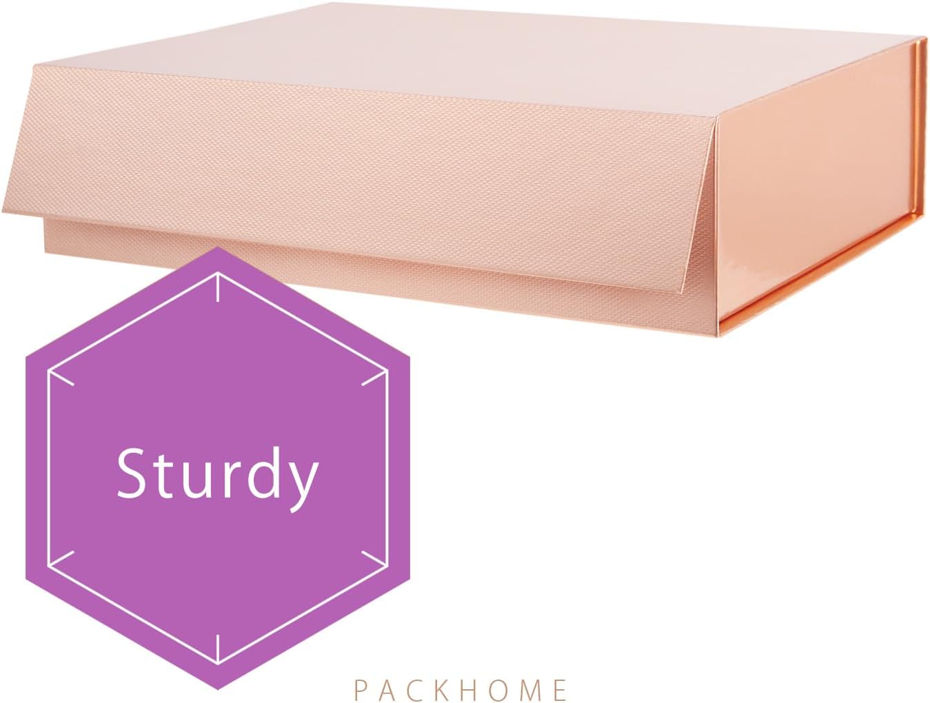 PACKHOME 6 Large Gift Boxes 13.5x10x3.5 Inches, Sturdy Shirt Boxes with Magnetic Lids for Multiple Occasions (Glossy Rose Gold)
