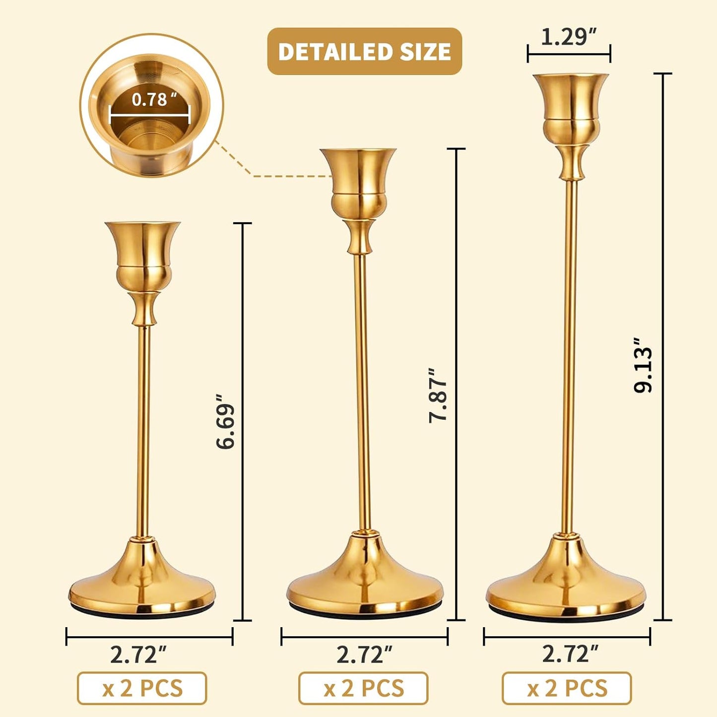 Candlestick Holders Gold Taper Candle Holders 3 pcs Candle Sticks Holders for Home Decor Table Centerpiece Wedding Housewarming Festival