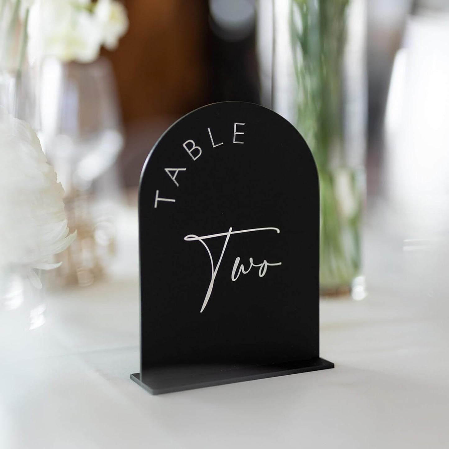 Black Arch Wedding Table Numbers with Stands 1-15, 5x7 Inch Black Acrylic Arch Sign with Holder, Arched Acrylic Table Numbers for Wedding Reception (1-15, 5"x7")