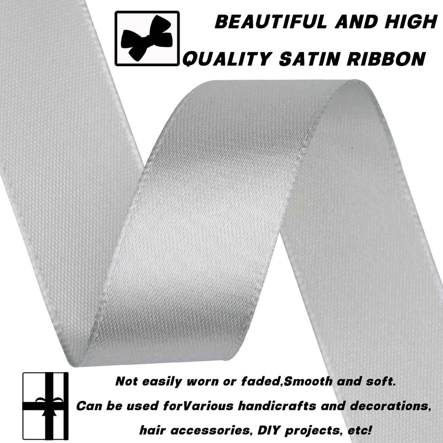 Silver Ribbon 7/8 Inch 60 Yards Satin Craft Ribbon-Single Face Polyester Ribbon for Handmade Roses,Gift Wrapping,Timeless Flower,Bouquets,Wedding and Party Decoration