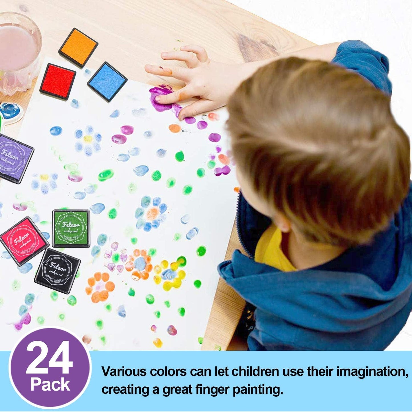 Finger Washable Ink Pads for Kids, 24 Pack Craft Ink Pad for Rubber Stamps Paper Wood Fabric (Pack of 24)