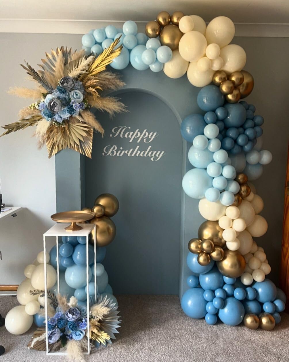 Paready Blue Balloons Set, 50 Blue & Gold Balloons, 12 Inch Metallic Blue & Gold Confetti for Boys Birthday, Boho Wedding & Graduation