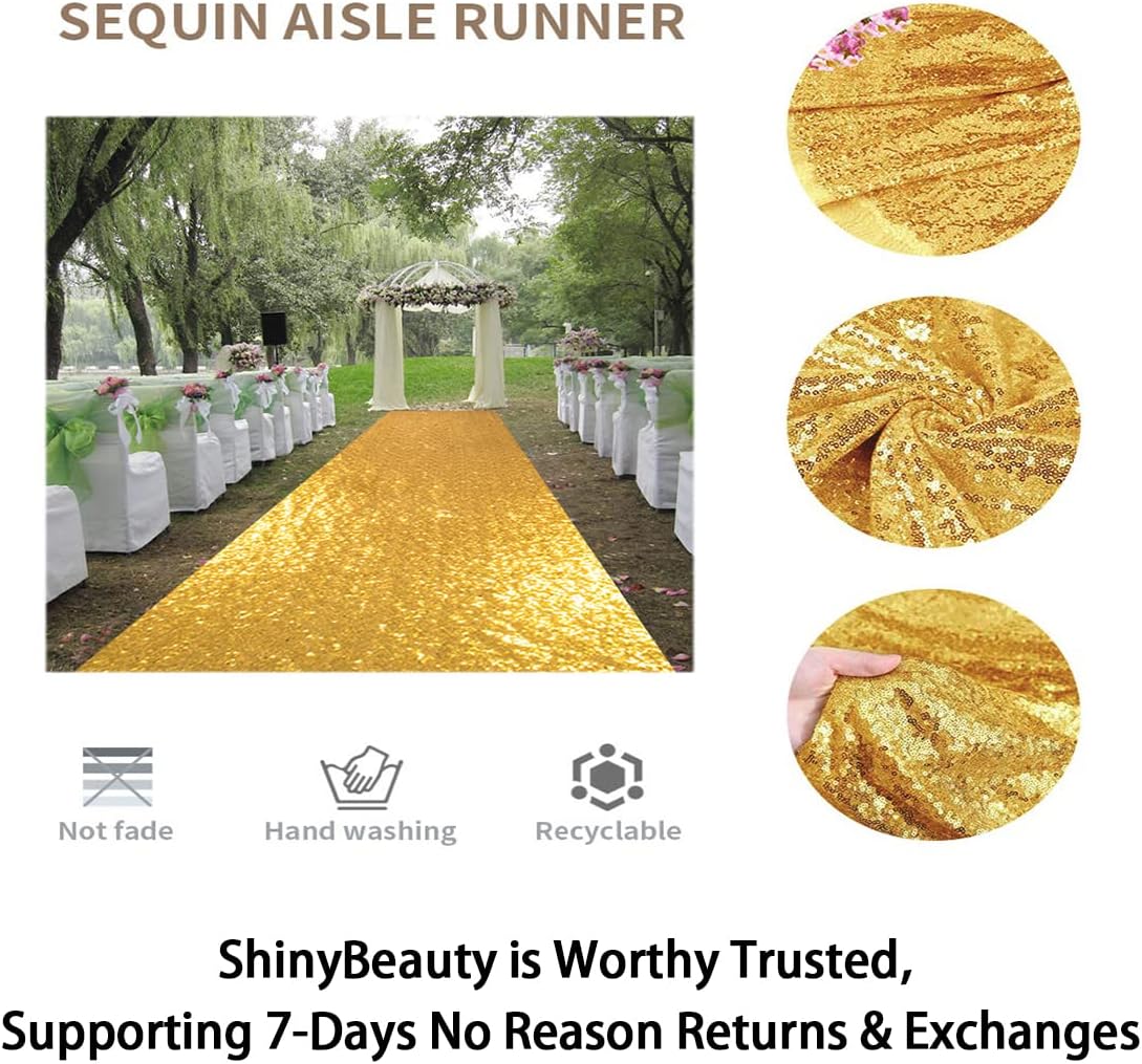 ShinyBeauty Gold Aisle Runners 2FTx15FT Carpet Runner for Party Glitter Runner for Wedding Aisle Runner Gold N105