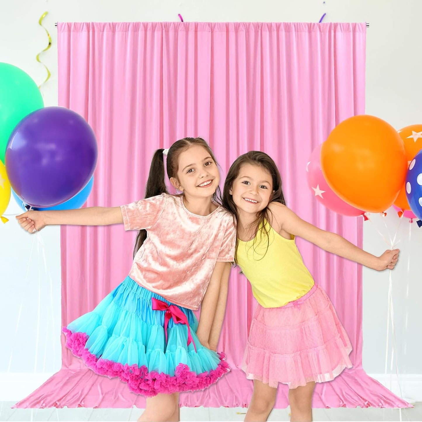 10ft x 10ft Pink Backdrop Curtains for Parties, Fabric Satin Background Curtain with Rod Pockets for Weddings, Birthday, Baby Shower, Photography, Graduation Party Backdrop Drapes, 2 Panels