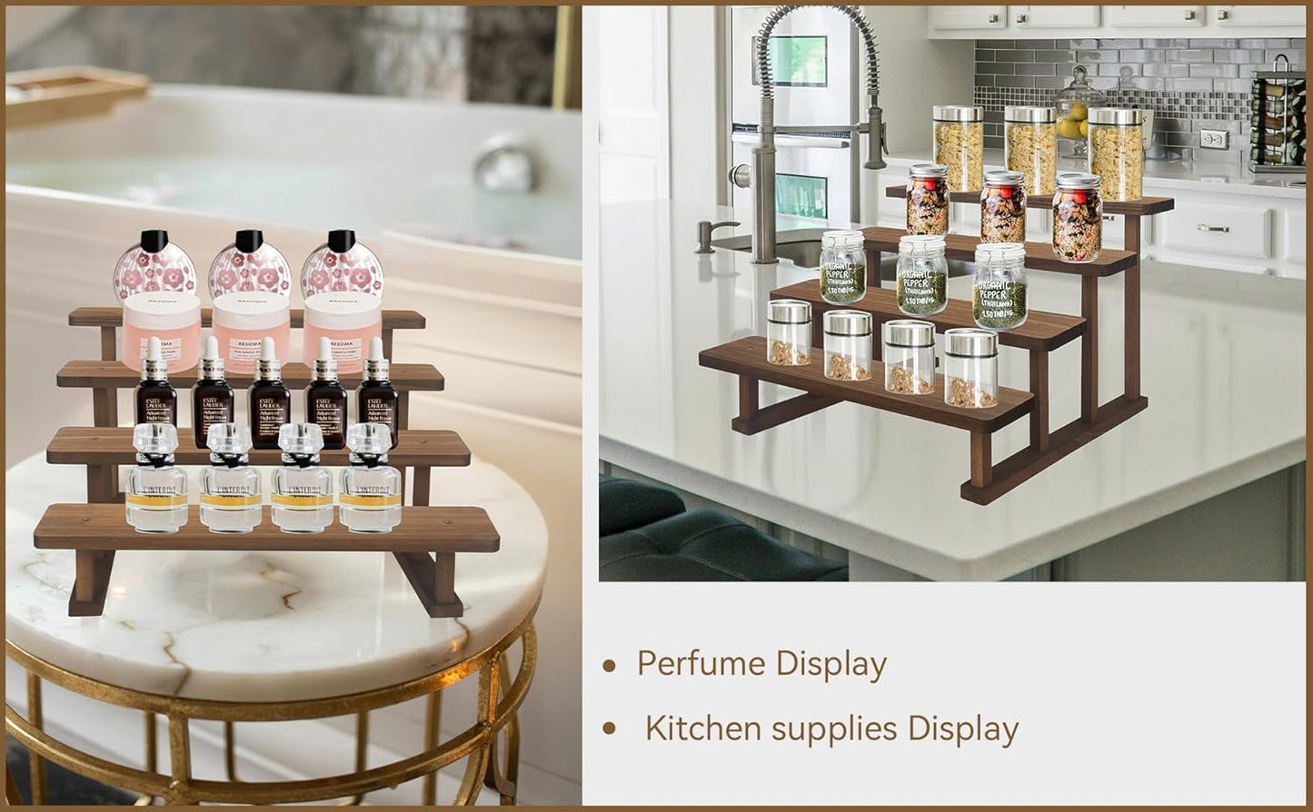 2PACK Spice Rack Stand 4 Tier Wooden Display Shelf for Tabletop Riser Stand for Party,Kitchen,Perfume,Vendors event, Collection