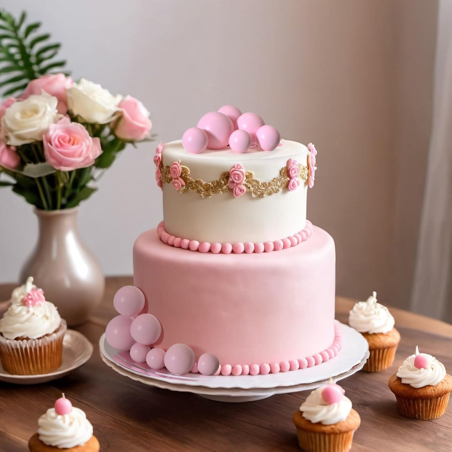 ASTARON 20 Pcs Ball Cake Topper Decorations Mini Balloons Cake Topper Sticks Light Pink Balls Cake Picks Cake Topper Balls Cake Decorations for Wedding Birthday Cake Decorations