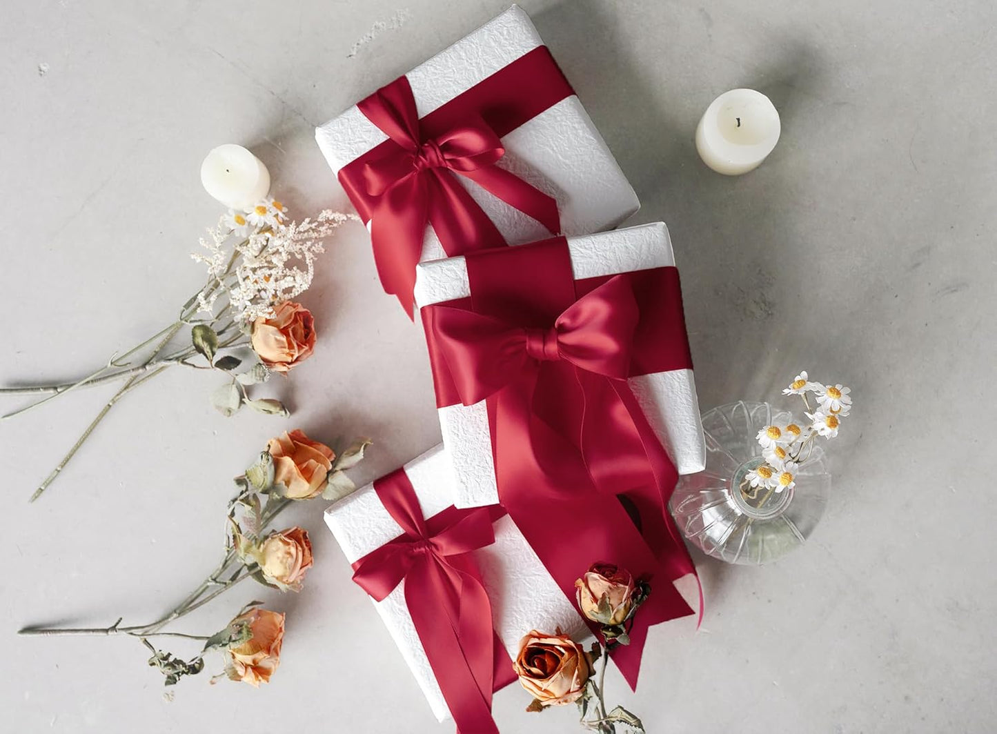 Burgundy Satin Ribbon 2.5 Inch Double-Faced Ribbons 25 Yards for Christmas Gift Wrapping Flower Bouquet Wedding Paper Bows Invitations Crafts