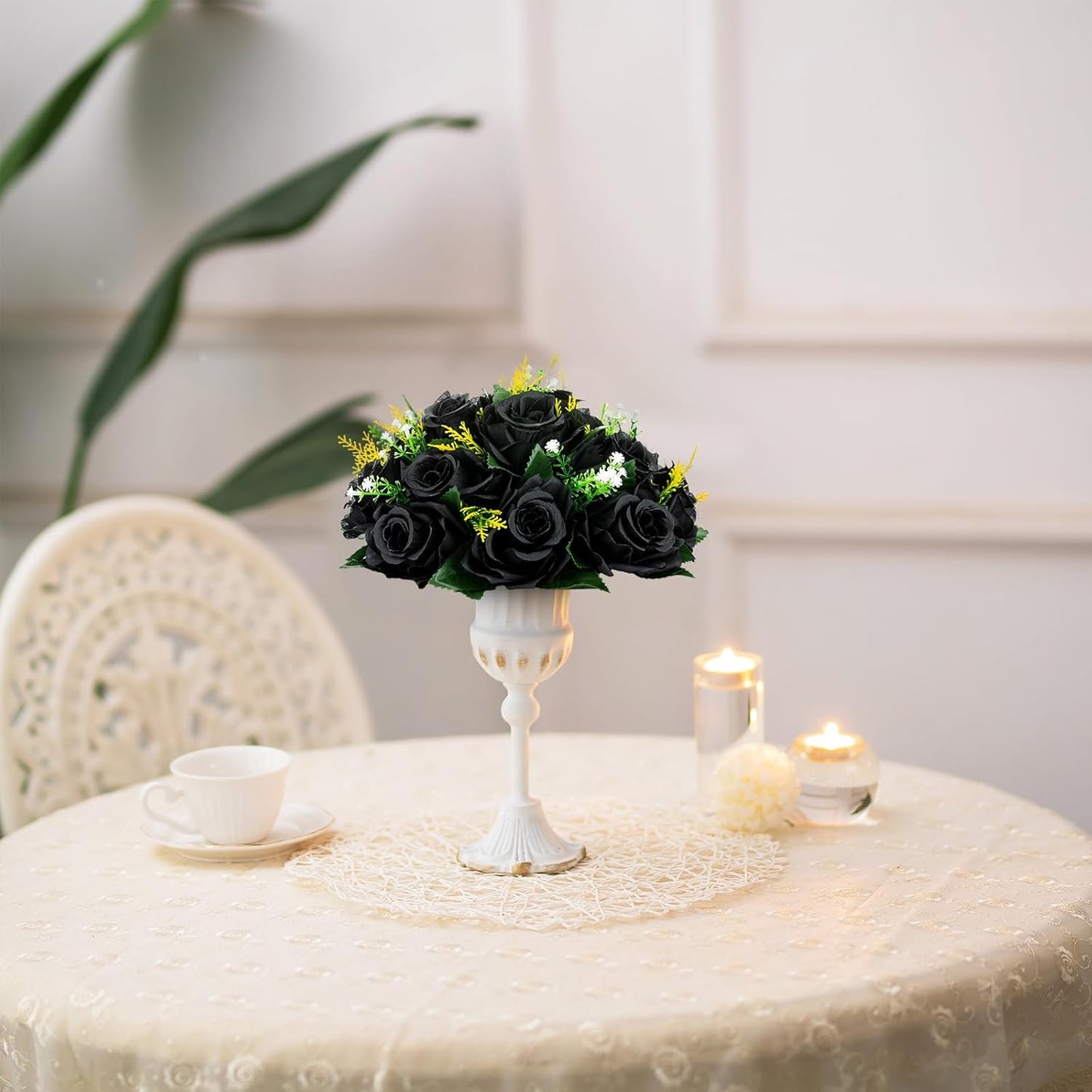 BLOSMON Flower Balls Wedding Rose Centerpieces 6 Pcs Black Fake Flowers Kissing Balls Decor Artificial Floral Arrangements Flower Bouquet of Roses Home Party Room Table DIY Decorations