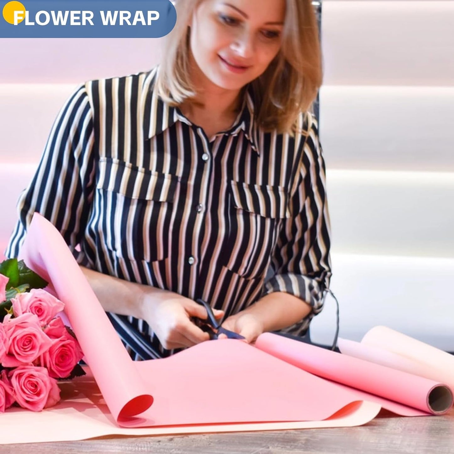 Pink Wrapping Paper, 15"x900" Solid Color Light Pink Art Craft Poster Bulletin Board Decorative Paper for Mother's Day Birthday Valentines Wedding, Bouquet Flower Gift Wrap for Women Girls 80GSM 55LB