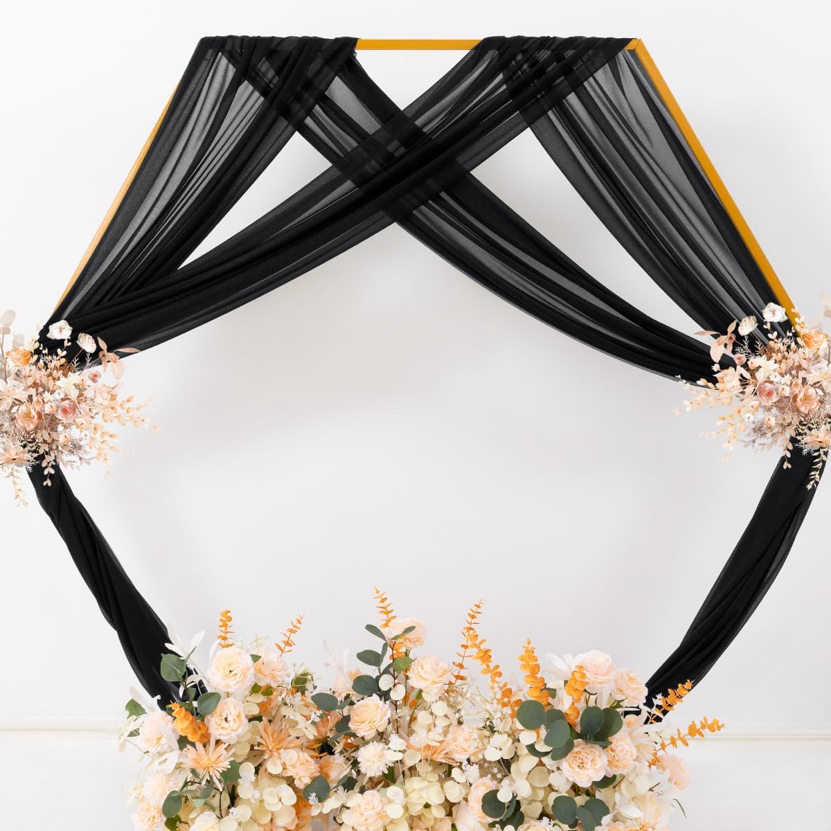 MLMC Black Wedding Arch Draping Fabric 2 Panels 29" x 20 FT Extra Long Gauze Drapes Sheer Backdrop Curtains 6.6 Yards Outdoor Drapery Panels for Wedding Ceremony Party Ceiling Decoration