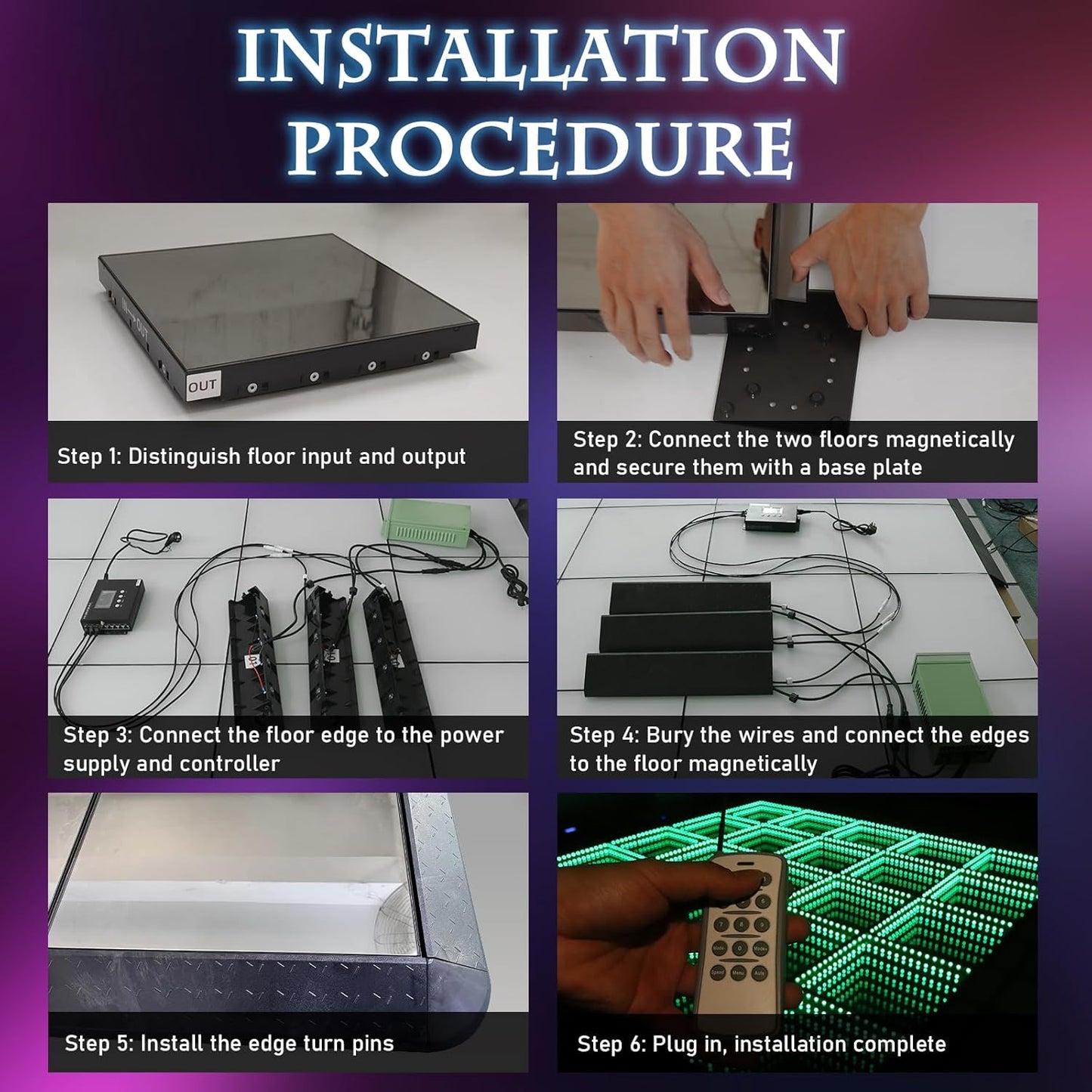 Dance Floor Stage Lights-Tempered Glass with Flight Case - RGB Color Changing Lights for Wedding, Party, Club - Non-Slip (RGB-Magnetic, 12 * 12 FT)