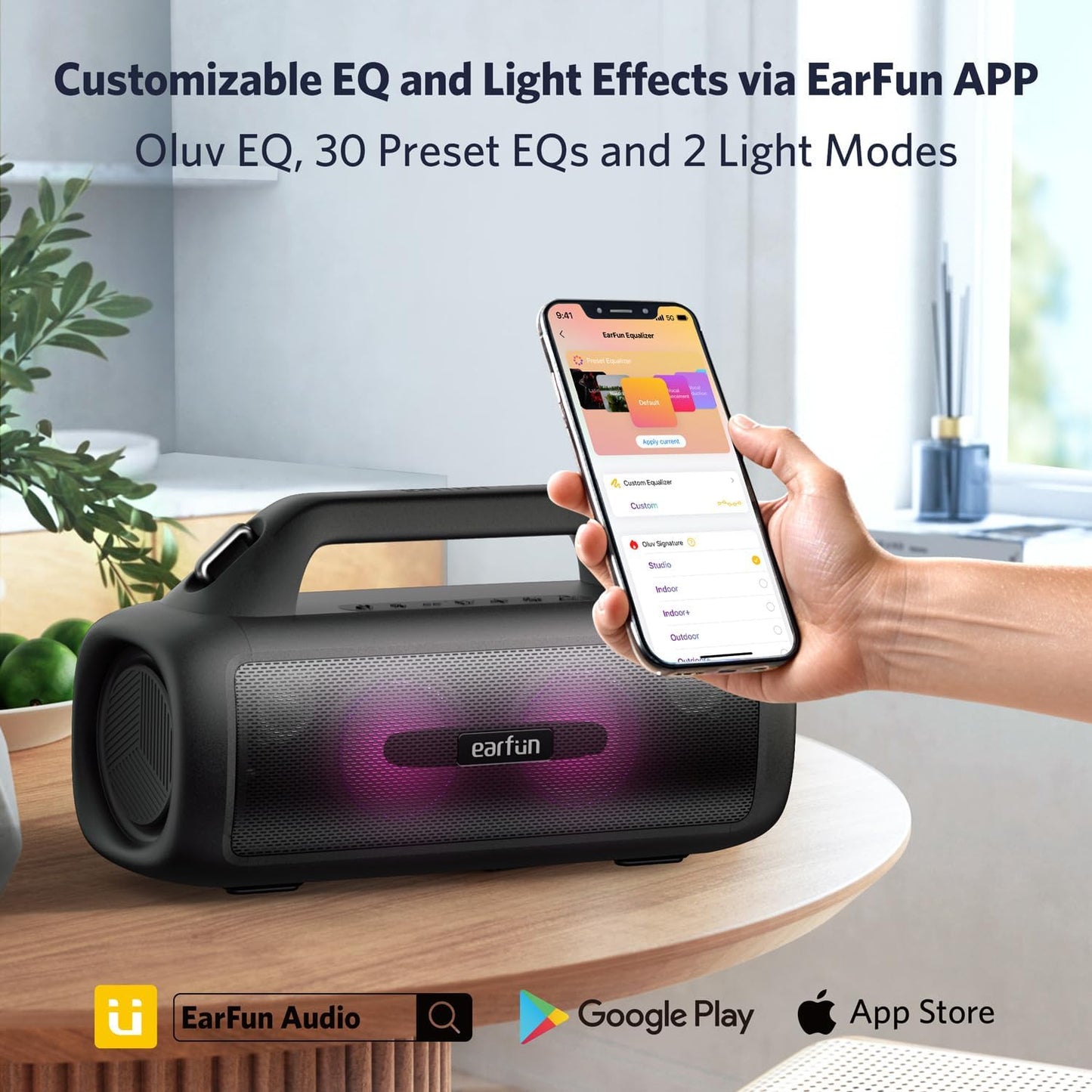 EarFun UBOOM X Portable Bluetooth Speaker, 80W Stereo with JumboBass, IP67 Waterproof Outdoor Speaker, RGB Light, 30H Playtime, Custom EQ, Bluetooth 5.3 Speakers for Outdoor, Camping, Beach