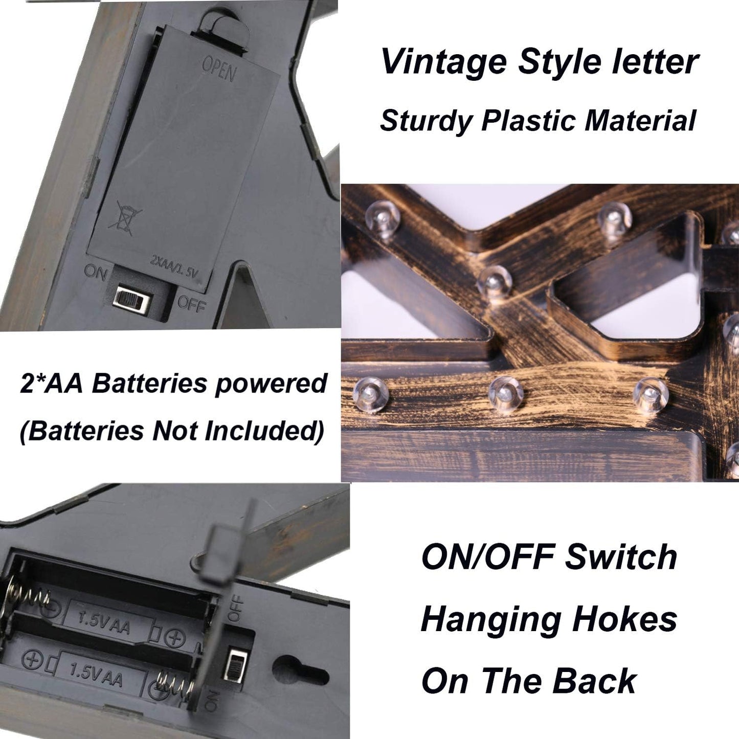 OYCBUZO Golden Black Led Marquee Letter - Industrial, Vintage Style Light Up Alphabet Letter Sign for Cafe Wedding Birthday Party Christmas Lamp Home Bar Initials Decor - M