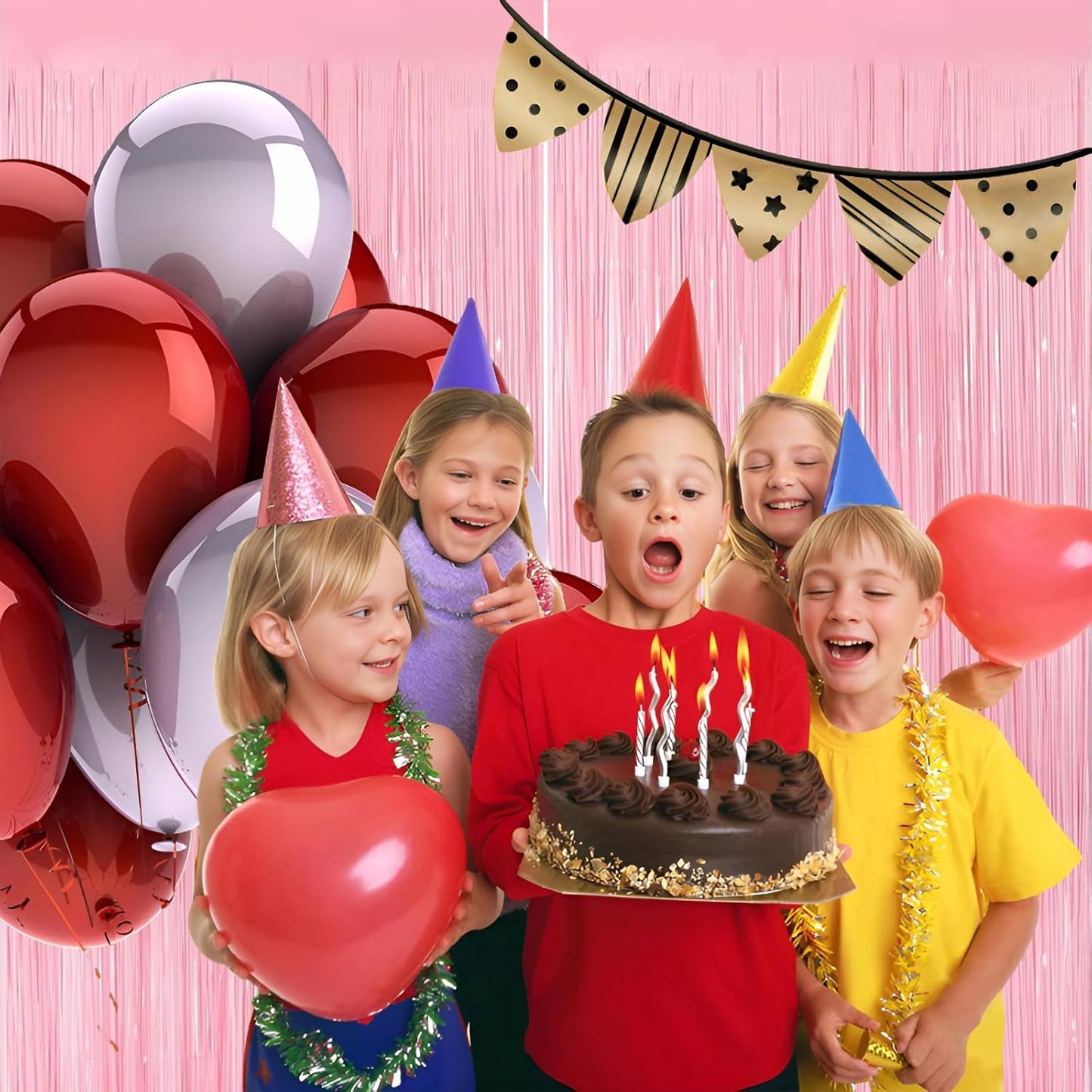 Keyali 2 Pack 3.3 * 8.3 ft Foil Curtain Metallic Tinsel Fringe Curtains Photo Booth Props Backdrop for Birthday Wedding Engagement Baby Shower Christmas Holiday Celebration Party,Pastel Pink