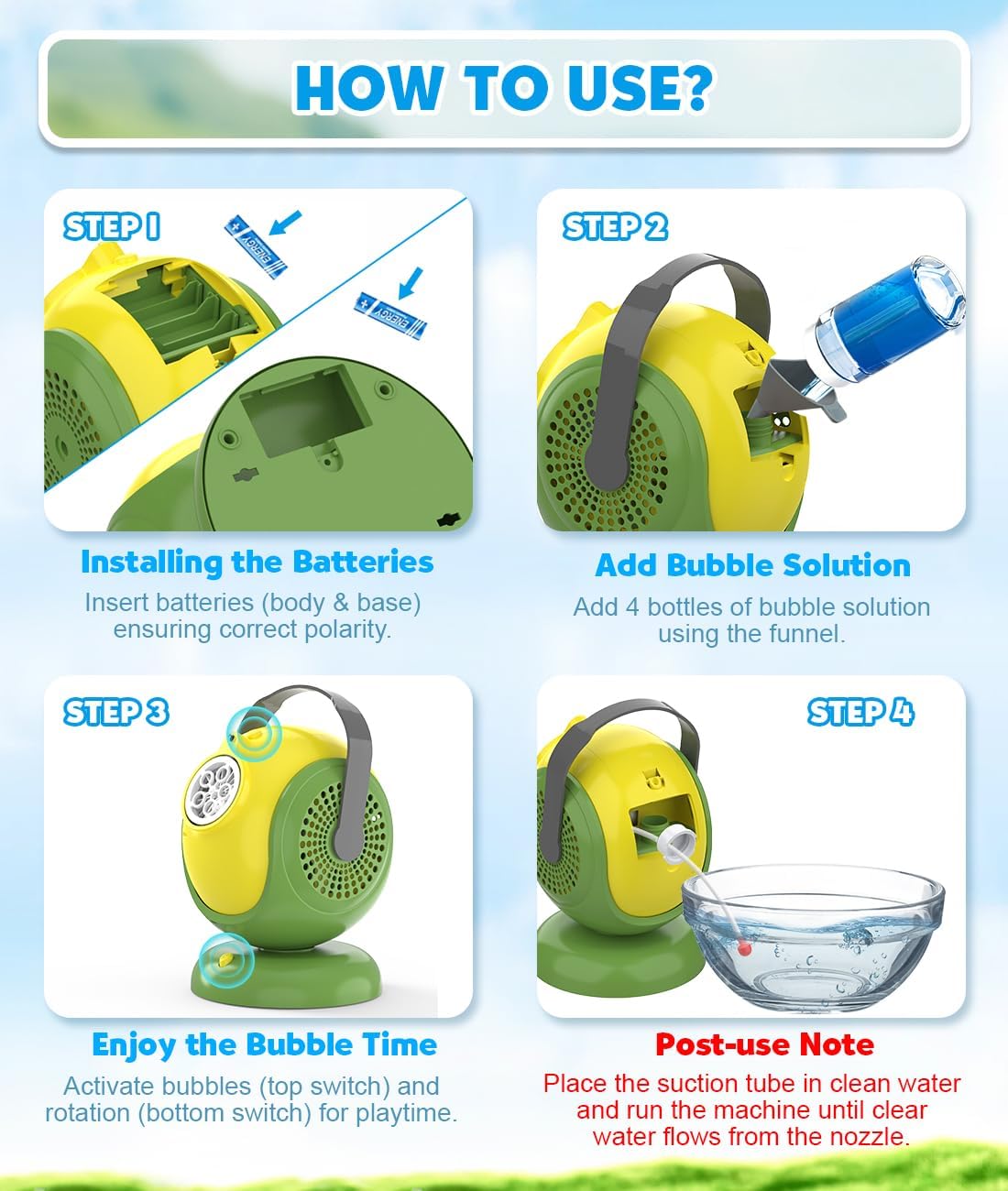 Bubble Machine, Automatic Bubbles Blower, 360° Rotation, 75° Adjustment, LED Light, with Handle - Bubble Toys for Kids, Toddlers - Gifts for Boys, Halloween, Outdoor, Birthday, Party Use