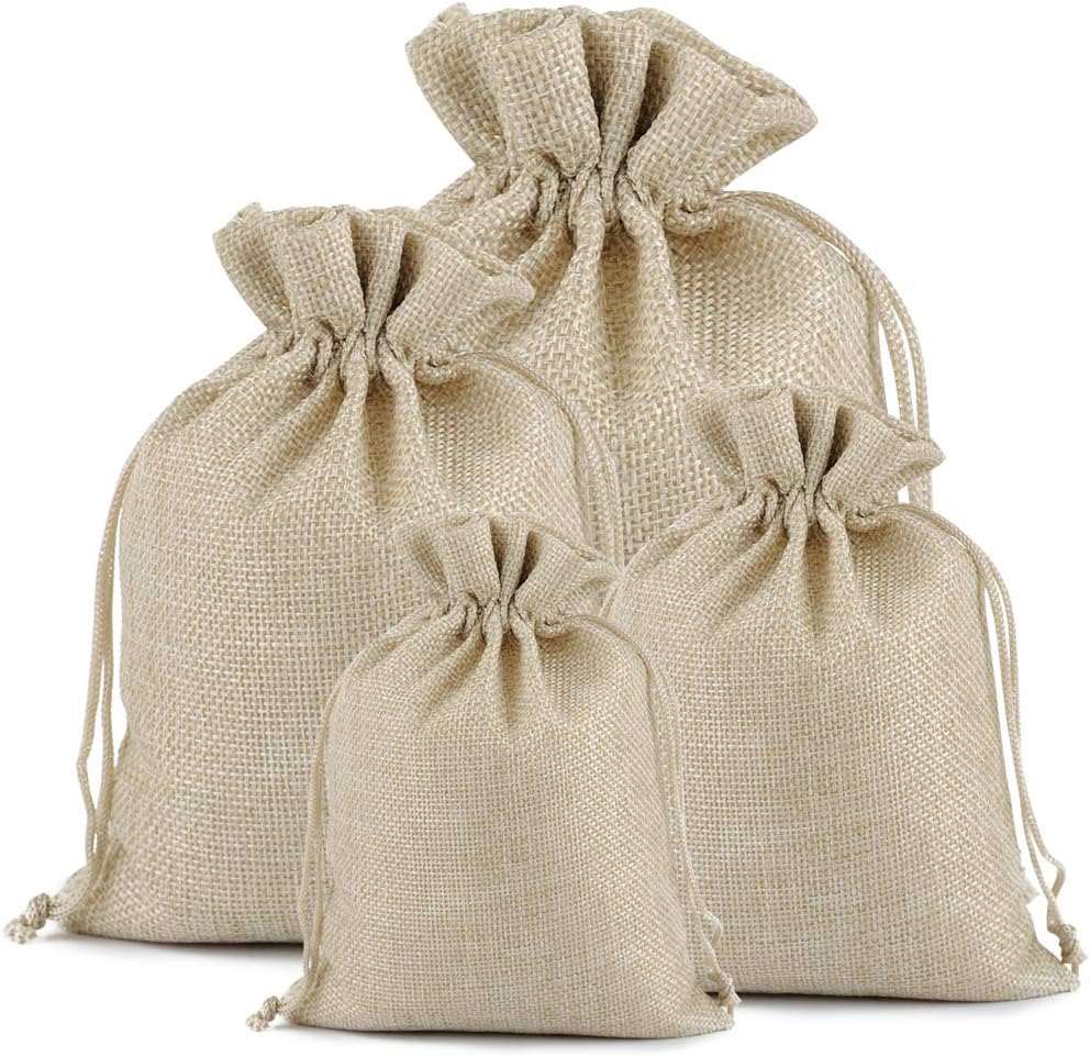 Lucky Monet 25/50/100PCS Burlap Gift Bags Wedding Hessian Jute Bags Linen Jewelry Pouches with Drawstring for Birthday, Party, Wedding Favors, Present, Art and DIY Craft (25Pcs, Cream, 5” x 7”)