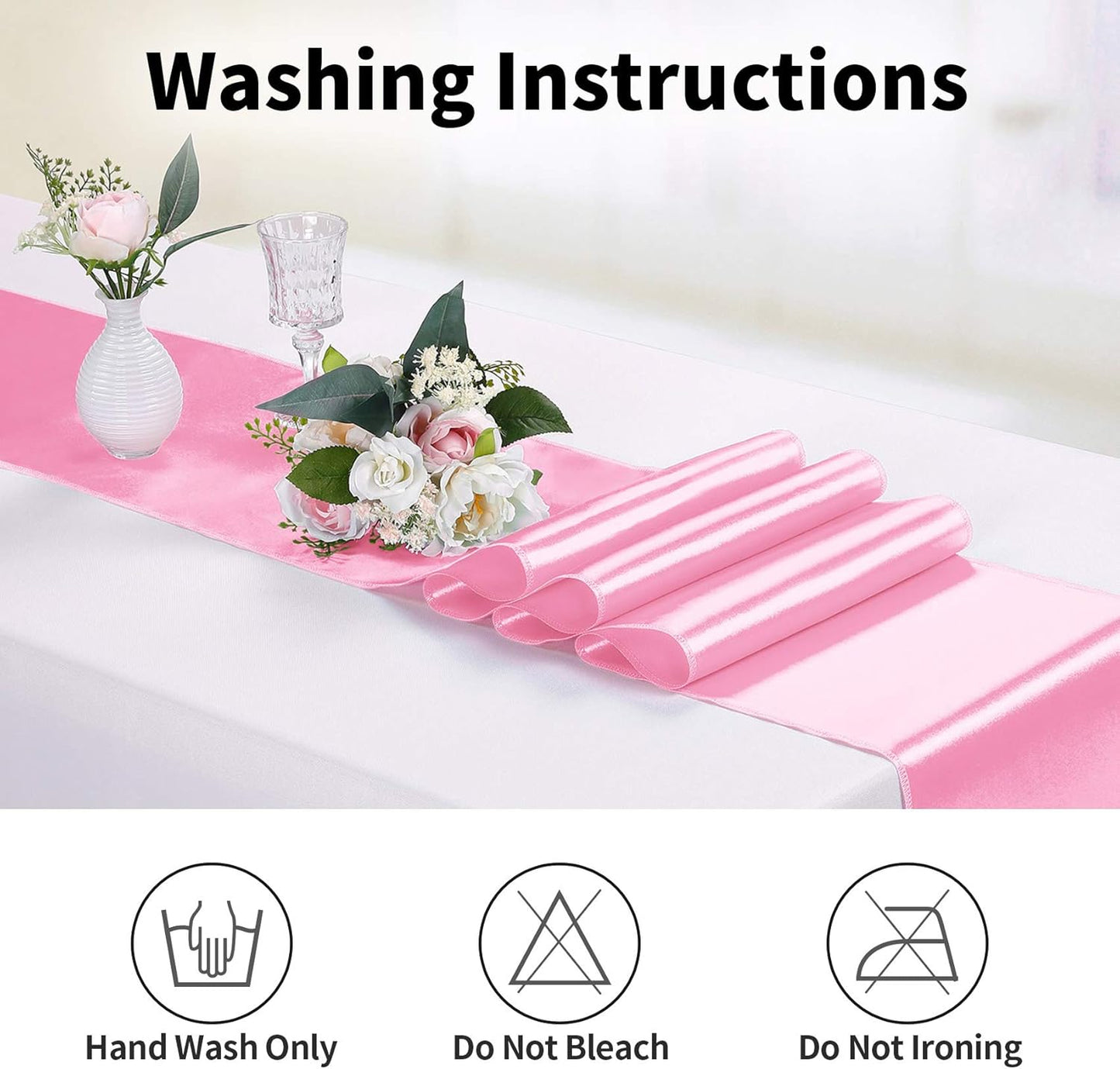 10-Pack Satin Table Runner Pink 12 x 108 inches Long, Table Runners for Wedding, Birthday Parties, Banquets Decorations(10 Pack, 12x108 Inch, Pink)