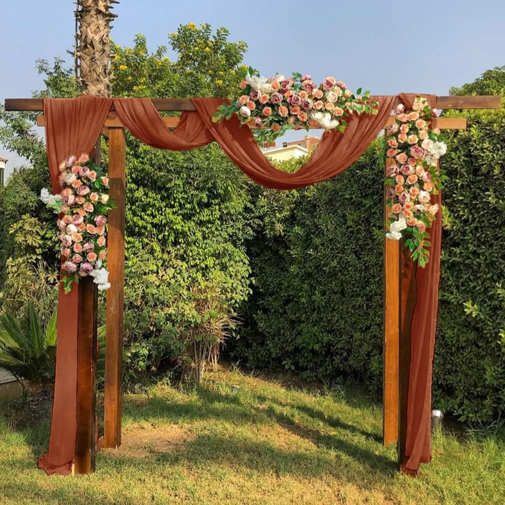 Socomi Wedding Arch Draping Fabric 2 Panels 29" x 19Ft Terracotta Sheer Chiffon Curtain Drapes 6 Yards for Wedding Ceremony Birthday Party Decoration
