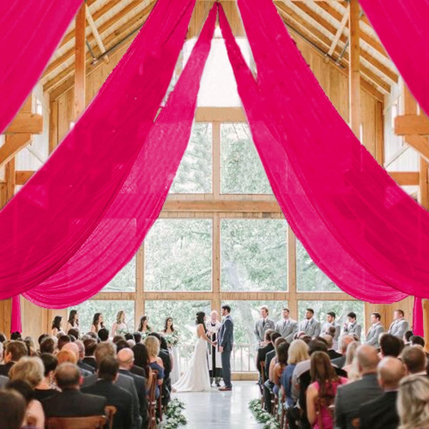MODFUNS Wedding Ceiling Drapes Hot Pink Ceiling Drapery 5x20ft 2 Panels Sheer Arch Drapery Chiffon Curtain Drapes Tulle Ceiling Fabric Draping Fabric Party Stage Prom Ceremony Decor