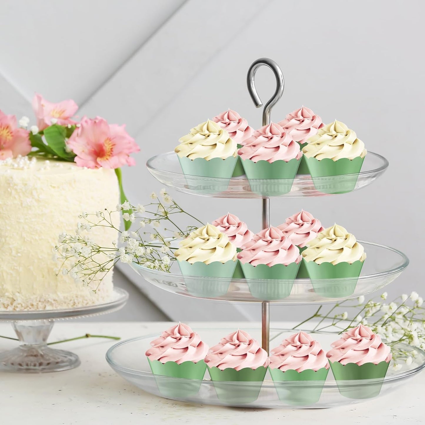 Domensi 100 Pcs Sage Green Cupcake Wrappers Rustic Cupcake Liners Baking Cups Baking Liners for Spring Summer Wedding Bridal Baby Shower Birthday Party Supplies Dessert Decoration