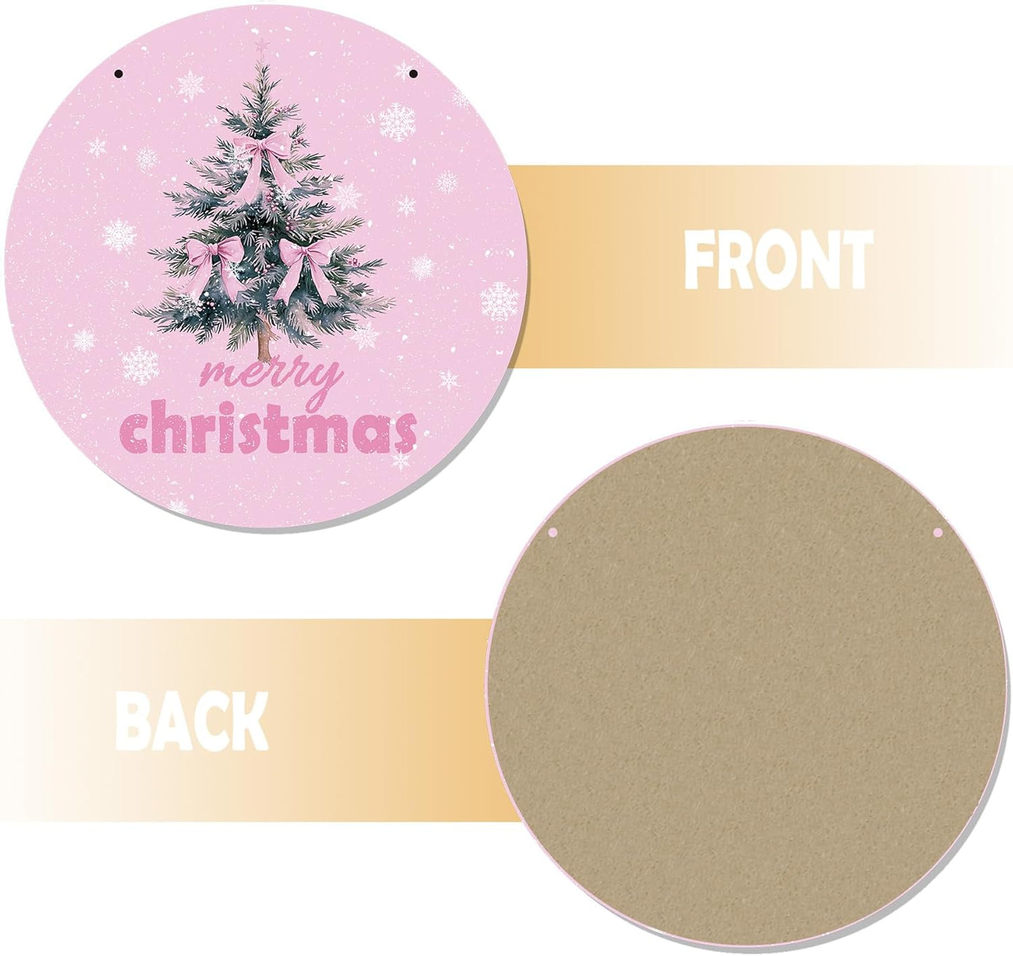 CGBHW Pink Christmas Wooden Sign, Coquette Aesthetic Christmas Tree Xmas Bows Hanging Sign Wall Decor for Girls Room Home, Winter Holiday Snowflake Door Decor 12 x 6 Inch