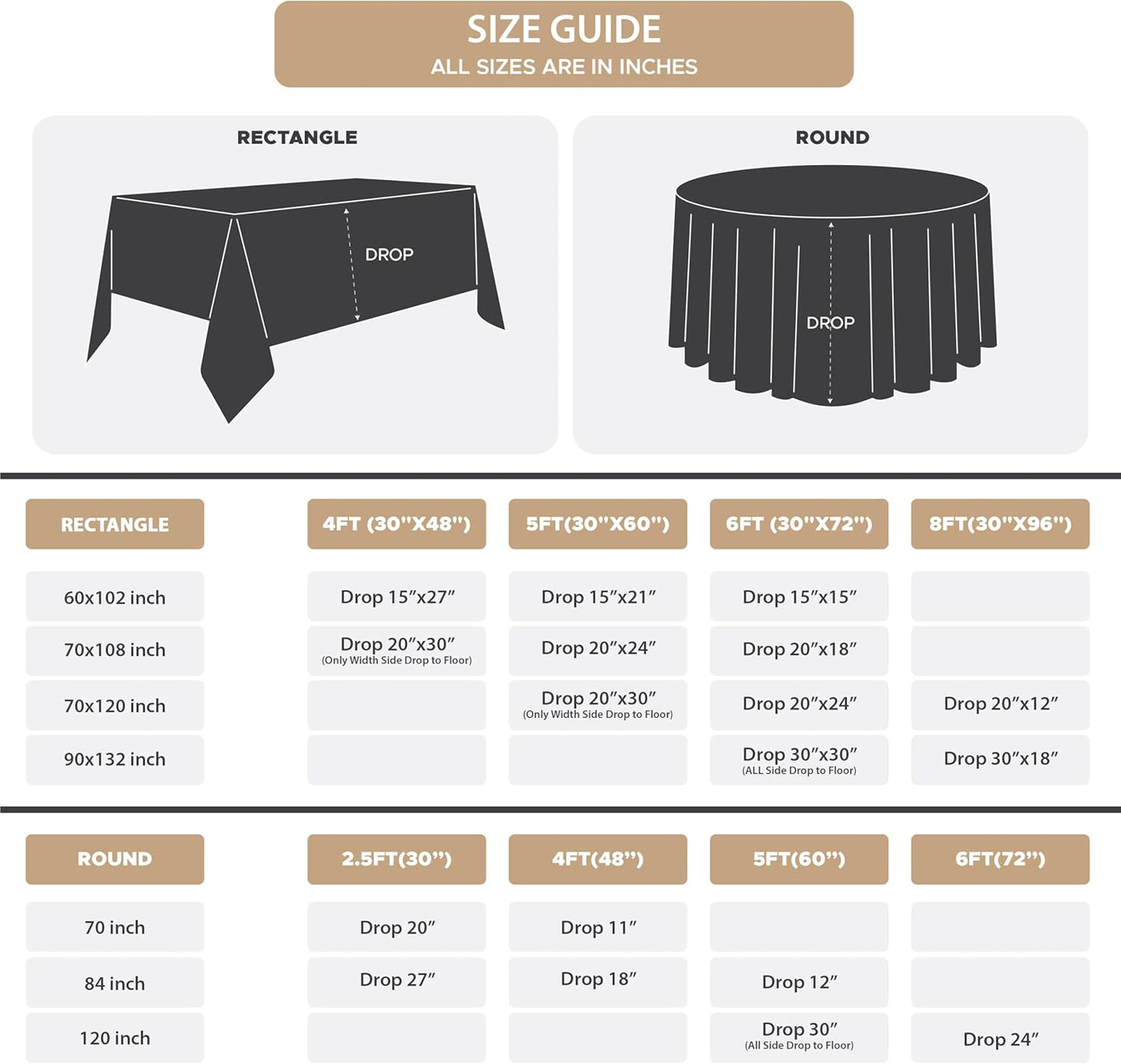 Fitable 8 Pack Table Cloth Rectangle Table: Stain and Wrinkle Resistant Tablecloth Rectangular, Washable Polyester Tablecloths for Wedding Party Dining Banquet Event Catering(Black, 70x108 Inch)