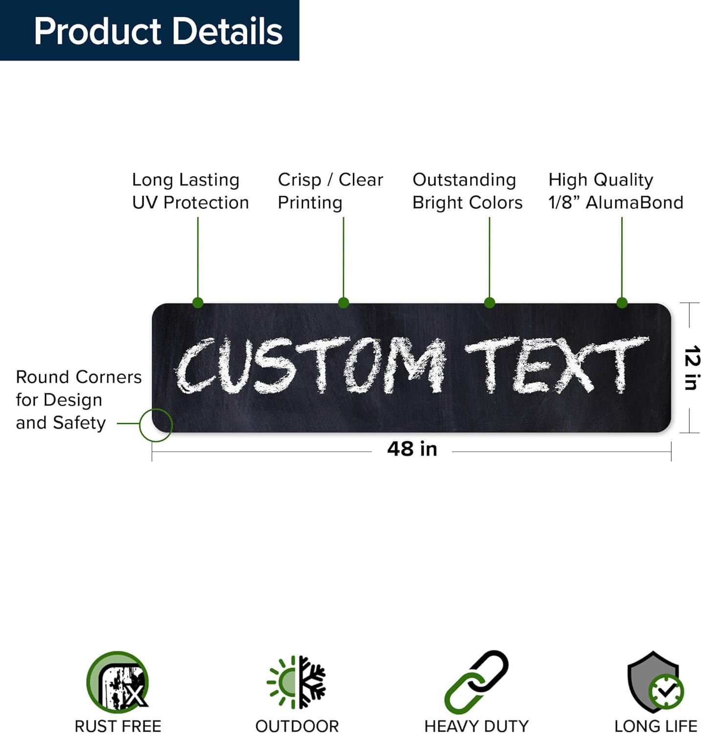 Custom Sign, Custom Street Sign, 11 Font Colors, 13 Font Styles, 4 Hole Options, 22 Sizes, 12x48 Inches, Rust Free DiBound, Fade Resistant, Made in USA by My Sign Center (Chalkboard Black)