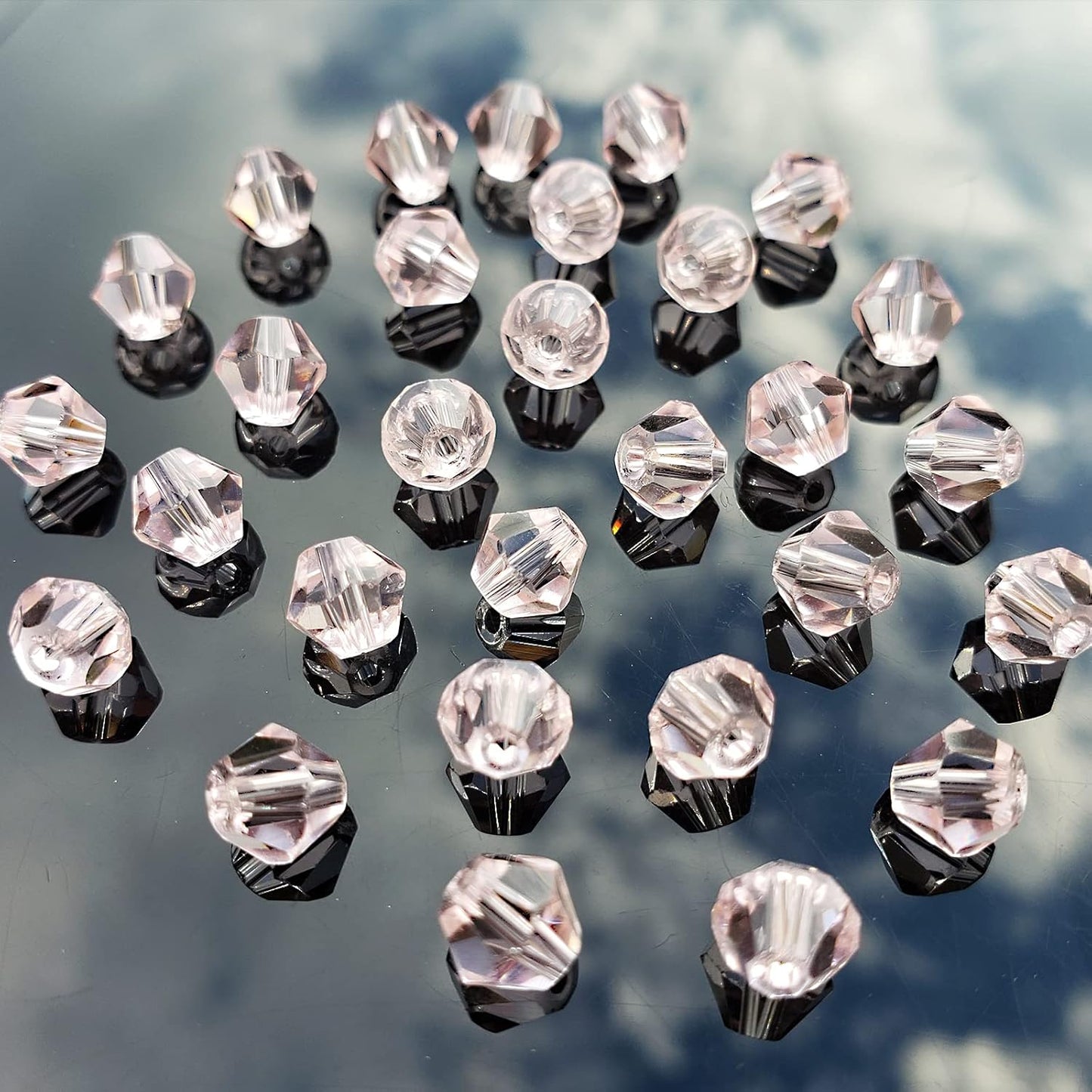 6mm Bicone 450Pcs Pink Crystal Glass Beads Faceted Bicone Shape Crystal Glass Spacer Beads for Bracelet Necklace Decorative Hand Jewelry Making (Pink, 6MM)