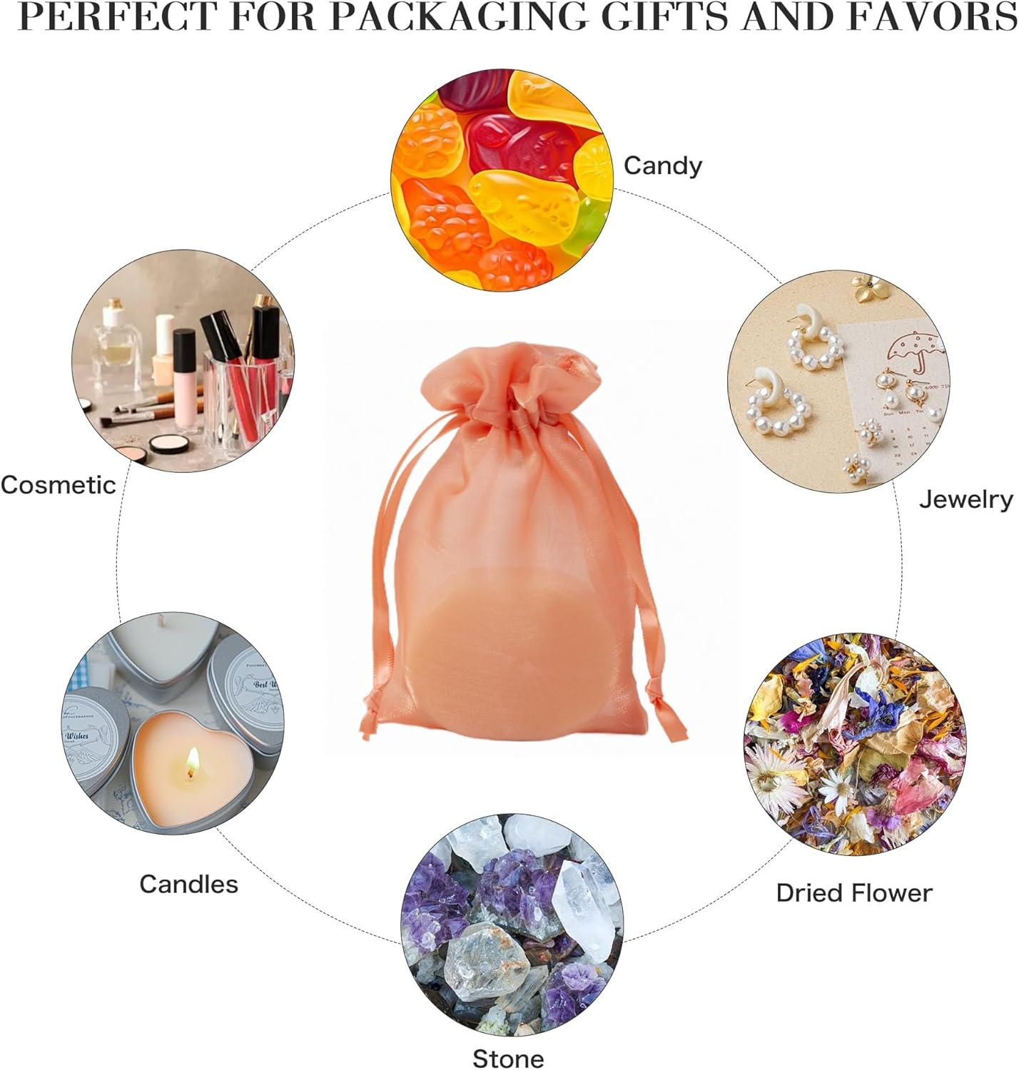 QIANF 20 Pcs Orange Small Organza Bags 4X6 inch for Wedding Favors with Drawstring, Mini Mesh Gift Bags Jewelry Pouch for Candy Bridal Shower Party Favor Baby Shower Christmas