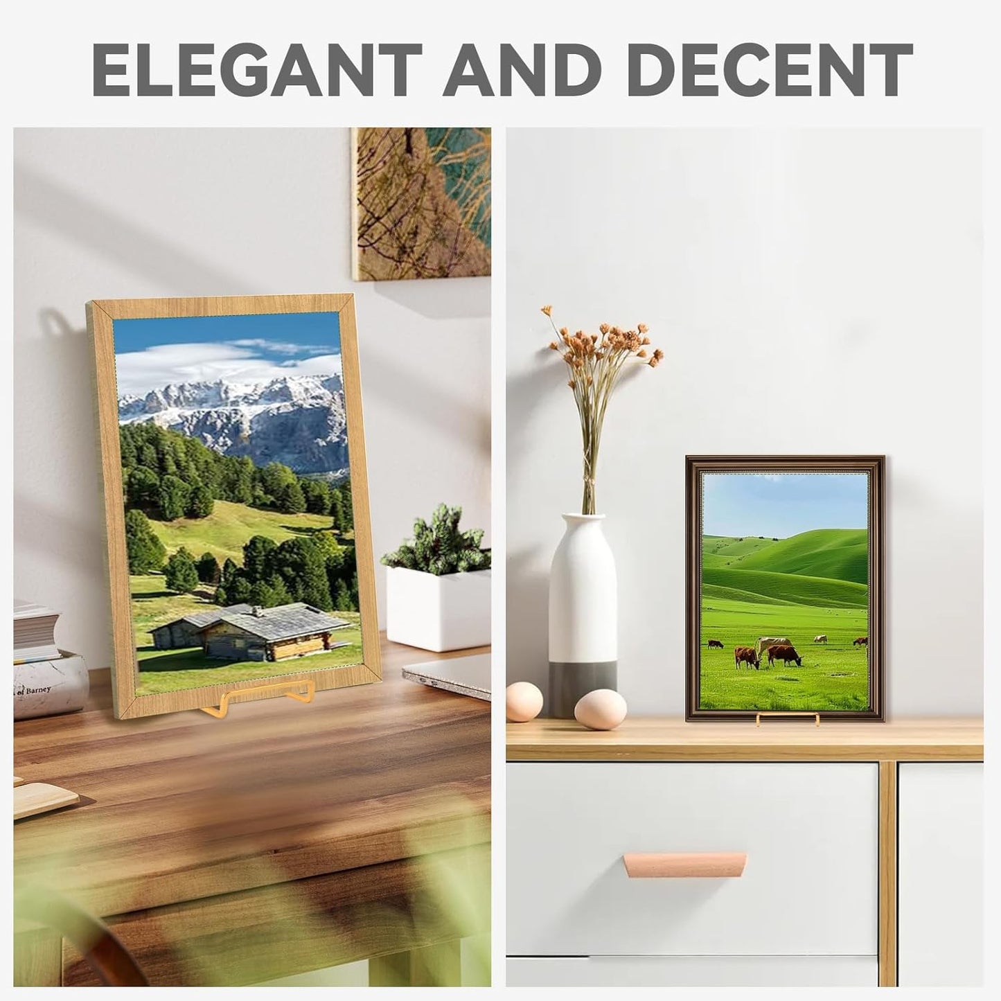 Decolore 4 Pack 8.5 Inch Gold Plate Stands Square Tabletop Easel Display Stand Frame Stand for Picture, Decorative Plate, Photo Easel and Artistic Work