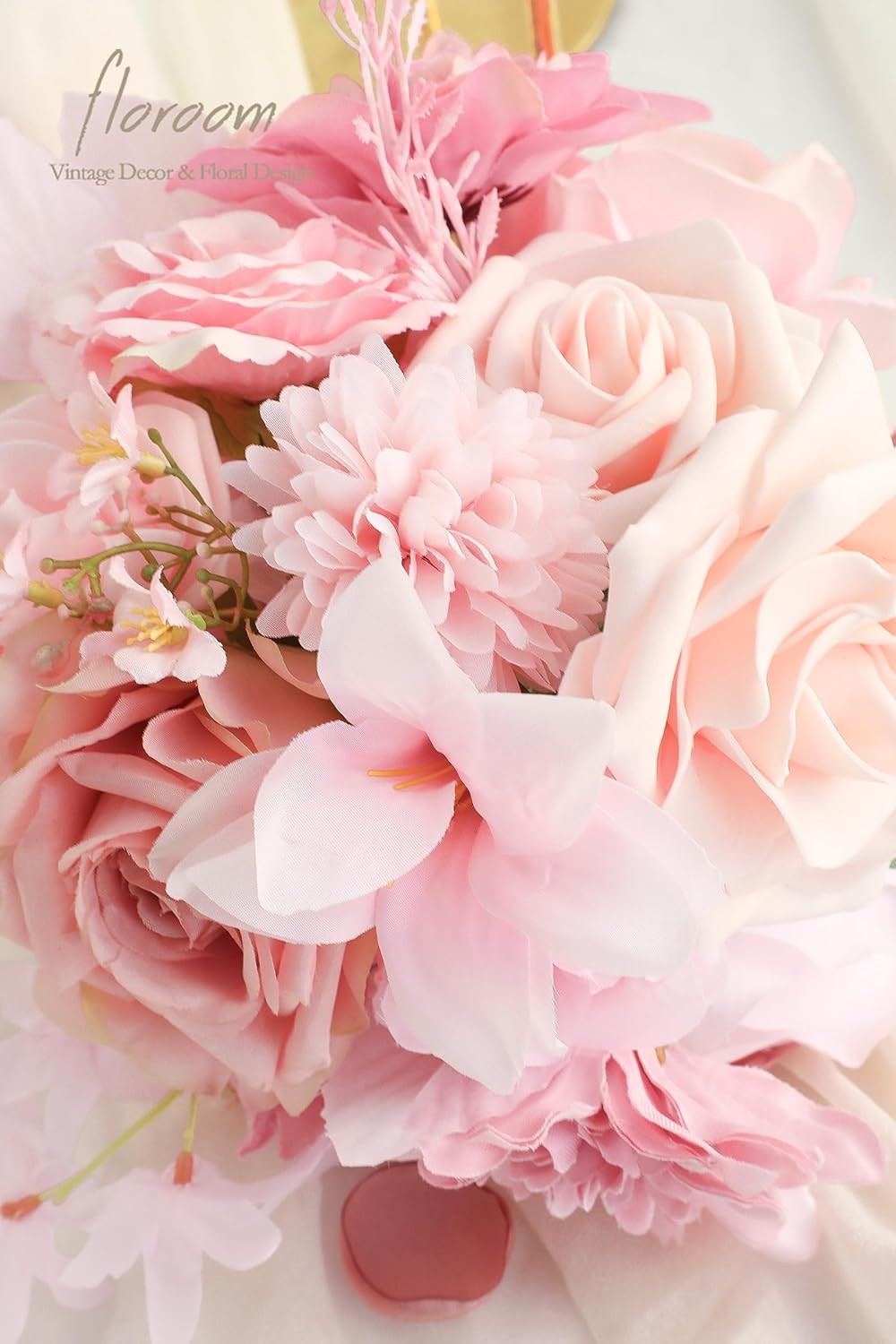 Floroom Blush Pink Artificial Flowers Fake Roses Peonies Dahlias and Greenery Combo Box Set for DIY Wedding Bouquets Bridal Shower Centerpieces Floral Arrangements Party Tables Home Decorations