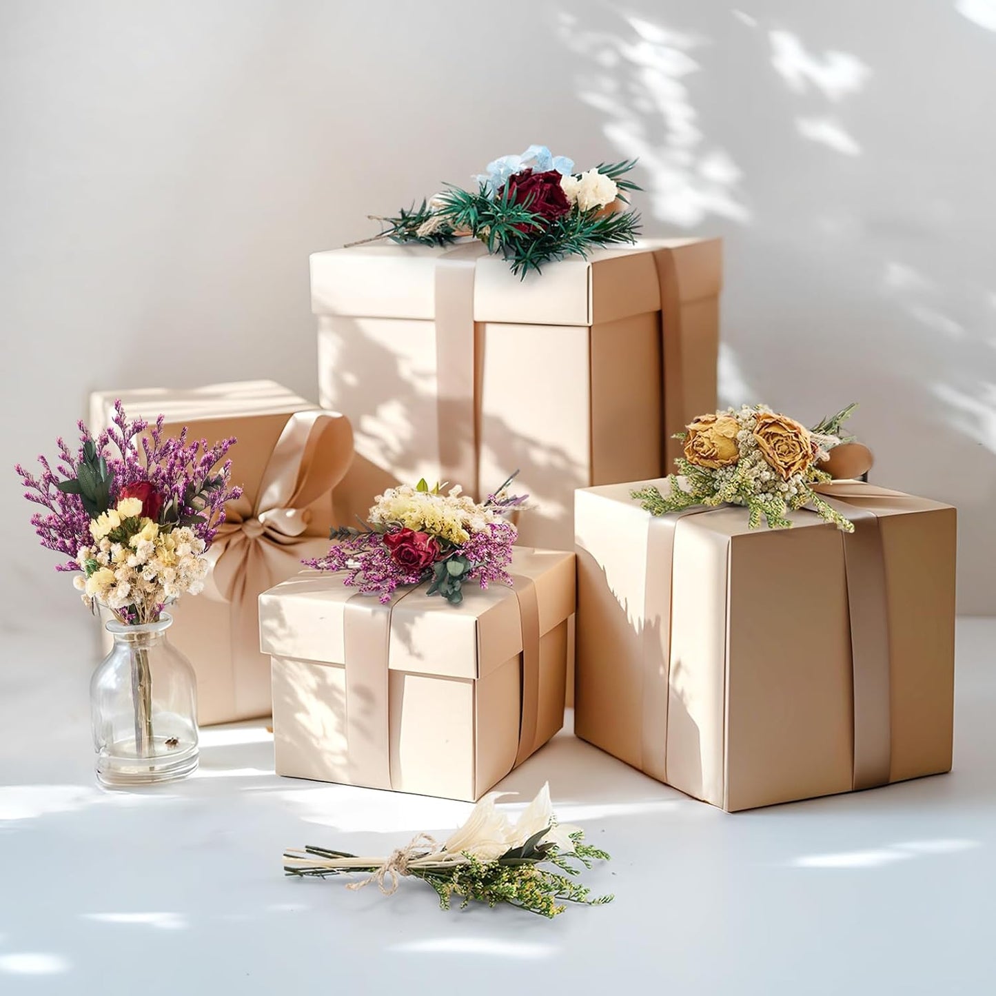 12/24 PCS Charming Dried Flowers Bouquet for Vase Various Dried Wildflowers with Stems Mini Handmade Wildflowers Natural Real Flowers Bulk Flowers Craft (Romantic Colour, 12 PCS)