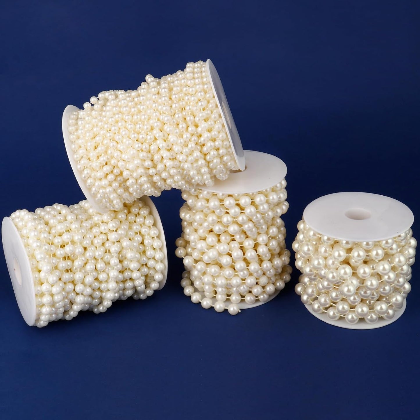 118 FT Pearl Beads Garland for Decoration, 5MM Craft Pearl Beads String Spool Ivory Color Faux Pearl Strand Roll for DIY Craft Wedding Party Christmas Tree Decoration