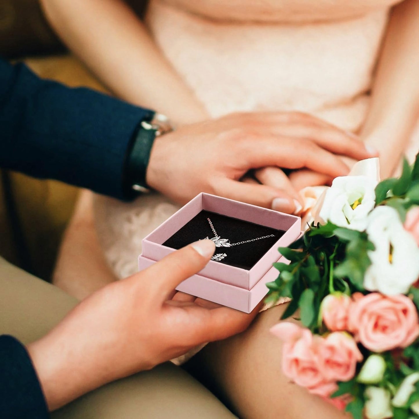 Gift Box Necklace Earring Ring Box Gift Box,12 Pieces Square Cardboard Jewelry Gift Boxes,Cotton Filled Cardboard Paper Jewelry Box Gift Case (3.5x3.5x1.25 Inches) (Pink)