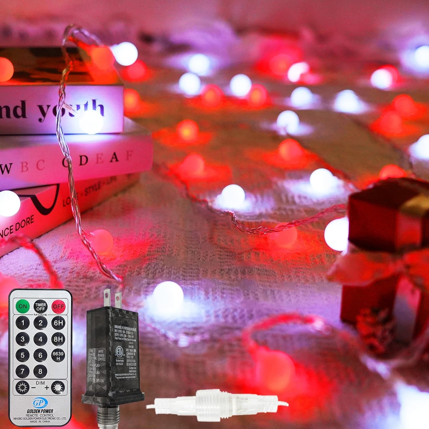 43FT 100LED Connectable Christmas String Lights Indoor Outdoor - Red and White Fairy Lights Plug in with Remote & 8 Modes, Globe Twinkle Light for Christmas Decorations Bedroom Room Tree Party