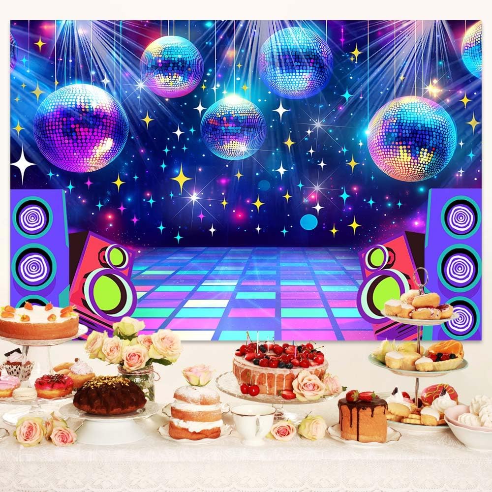 Dance Party Backdrop Retro 80s 90s Theme Stage Dance Ball Music Birthday Party Decoration DJ Photography Background 15 x 10 ft for Baby Shower Picture Photo Shoot Polyester Fabric,Multi1