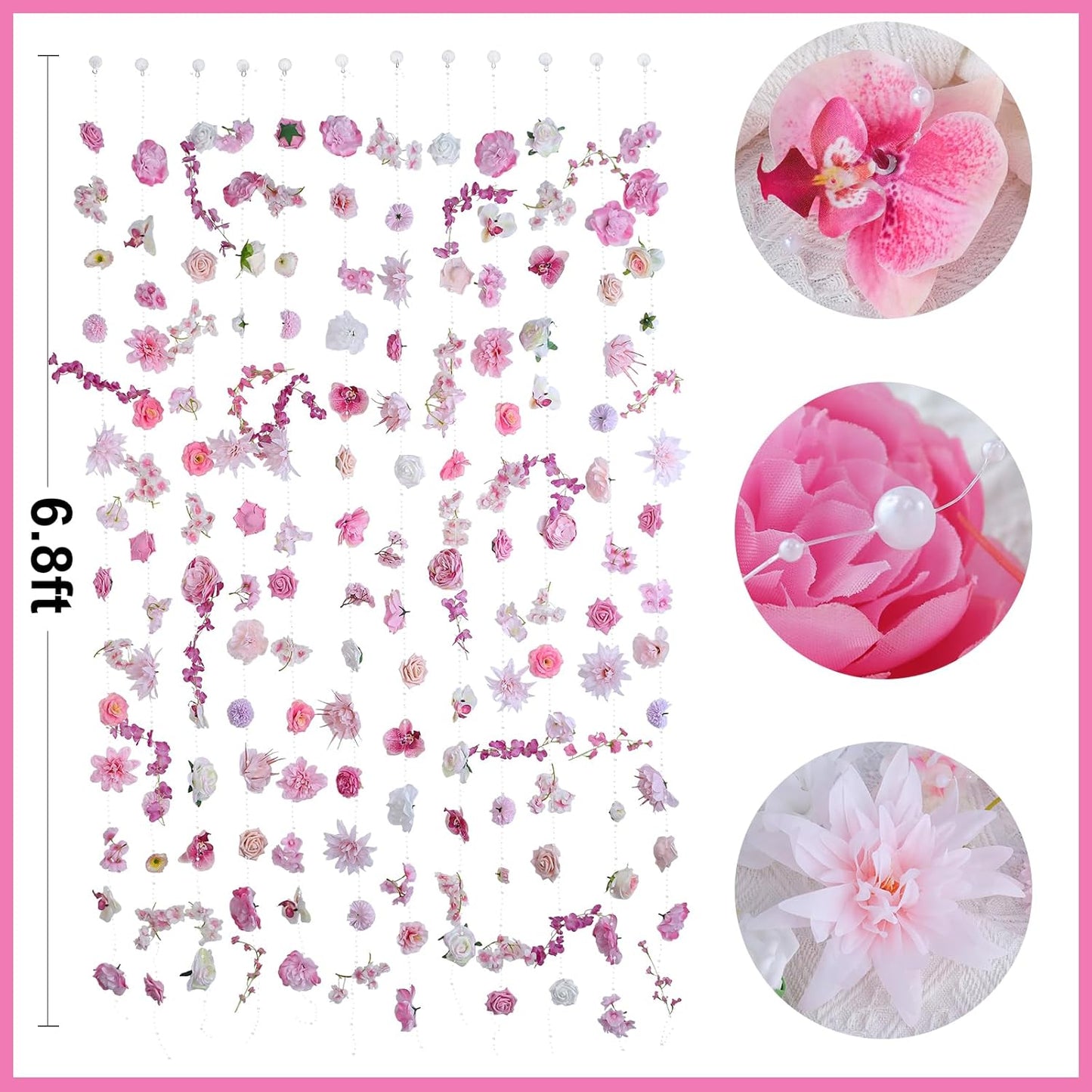 Flower Garlands 12pcs 82.6ft Artificial Hanging Flowers Faux Floral Vines Wildflower Wall Backdrop for Wedding, Party, Events, Home Ceiling Curtain Decor(Single Piece is 6.8ft)-Light Pink