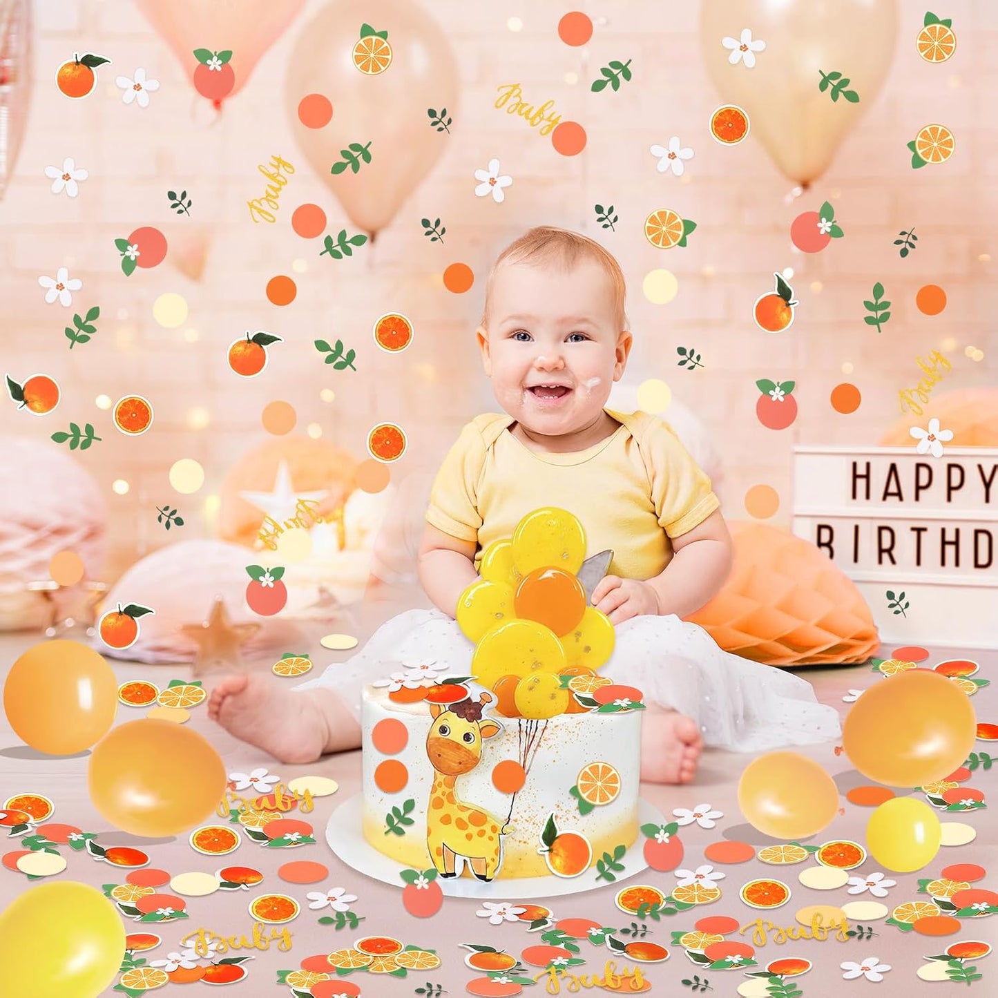 MARFOREVER 500 Pcs Little Cutie Baby Shower Confetti Citrus Decoration Orange Baby Shower Confetti Tangerine Eucalyptus Scatter for Gender Reveal Birthday Party Table Decoration Supplies