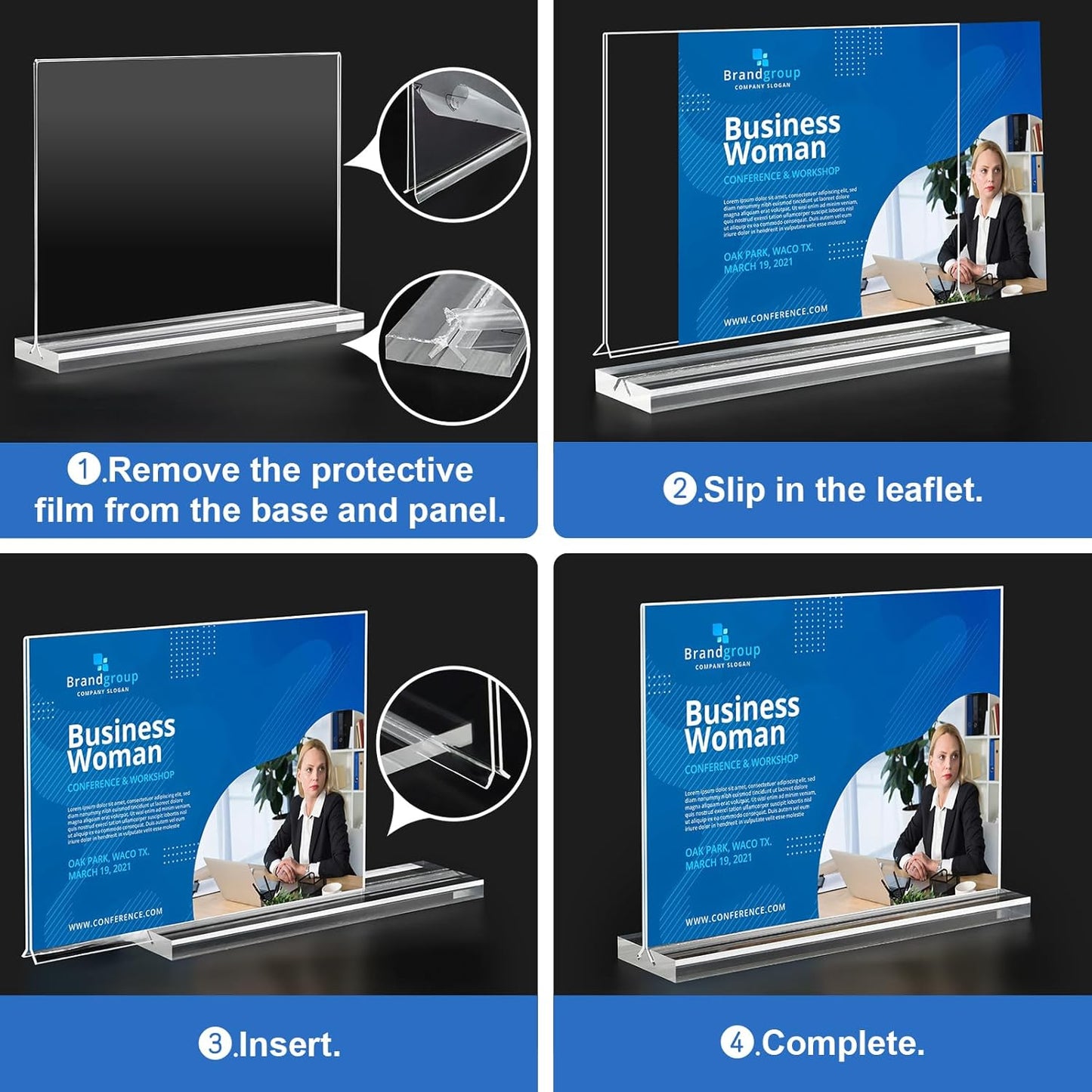 Acrylic Sign Holder 7x5, 6 Pack Clear Double Sided Table Menu Display Stand Suitable for Restaurants, Office, Store, Hotels