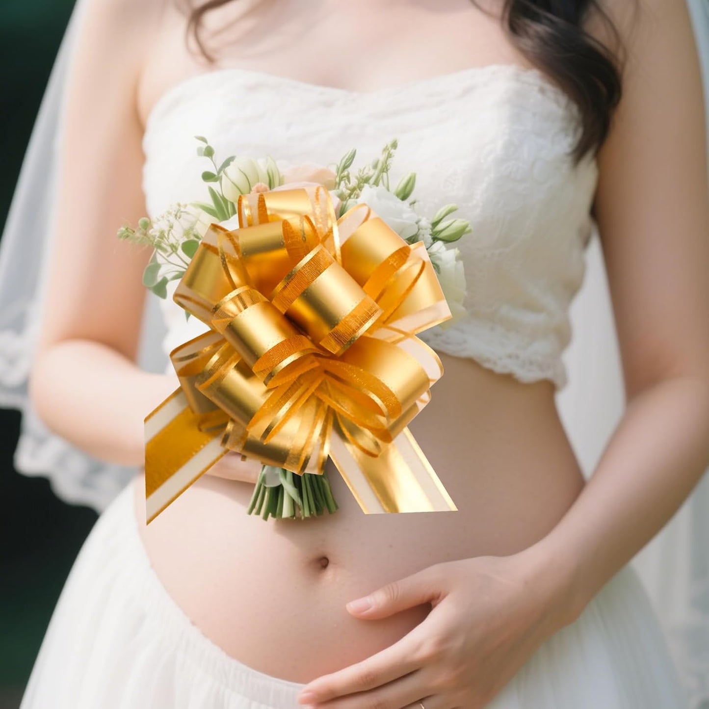 6 PCS 6 Inch Organza Golden Pull Bows - Perfect for Gift Wrapping, Wedding Decor, Car Bows, Birthday Parties, Christmas, and Valentine's Day