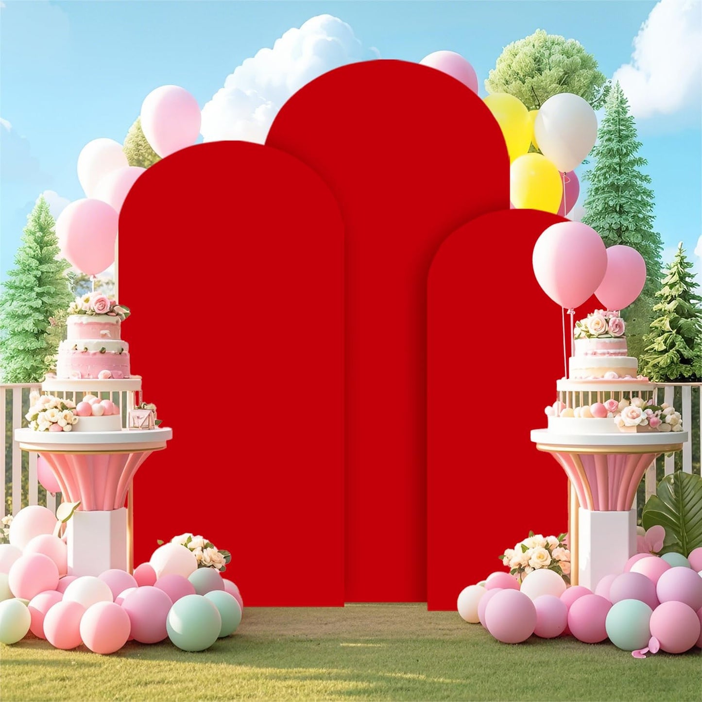 FOTSHARER Metal Arch Backdrop Stand and Cover Set 6FT 5FT 4FT Red Arch Cover Spandex Balloon Wedding Arches Frame Stand Backdrop for Garden Arbor Birthday Party Baby Shower Graduation Ceremony Decor