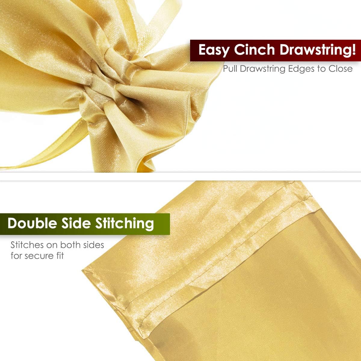 3" x 4" Gold Satin Gift Bags, Jewelry Bags, Wedding Favor Silky Drawstring Baby Shower Christmas 50 per Pack