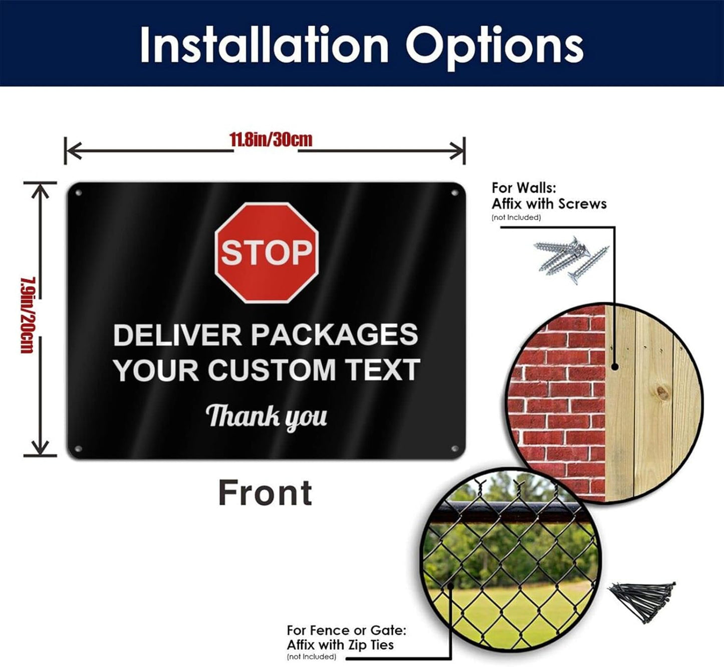 Custom Package Delivery Signs Outdoor - 12 x 8 Personalized Aluminum Rust-Proof Metal Signs Warning Caution Safety Stop Signs for Home Business (STOP SIGNS)