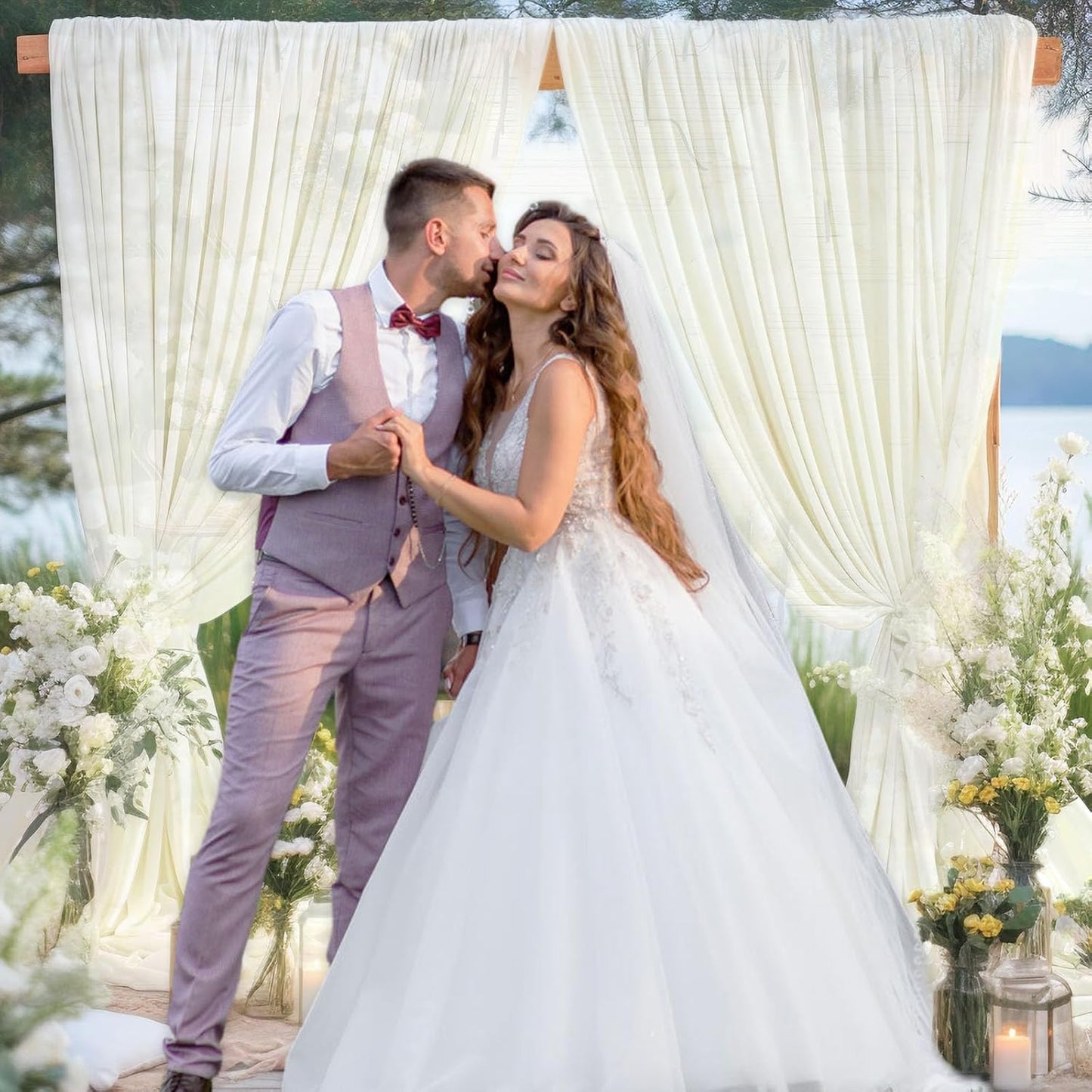 10 x 10 Feet Ivory White Backdrop Curtain for Partie, Background Curtains for Photoshoot, Birthday, Wedding, Halloween, Thanksgiving, Christmas Day, New Year Party Decorations 5Ft x 10Ft, 2 Panels