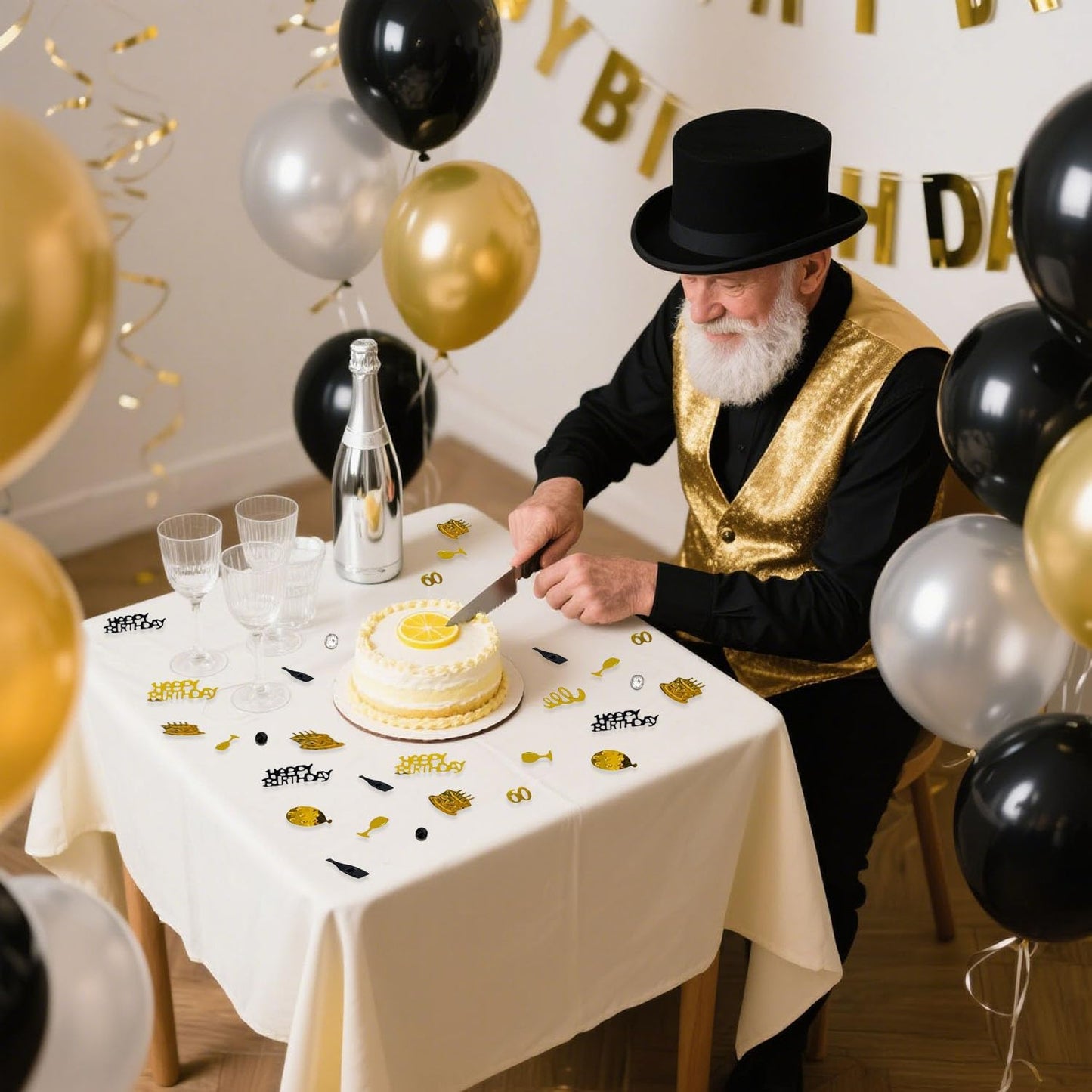 60th Birthday Confetti 50 Confetti Party for Table Metallic Foil Table Scatter Decoration Birthday Centerpieces for Party DIY Arts Crafting Supplies, Gold Black and Silver