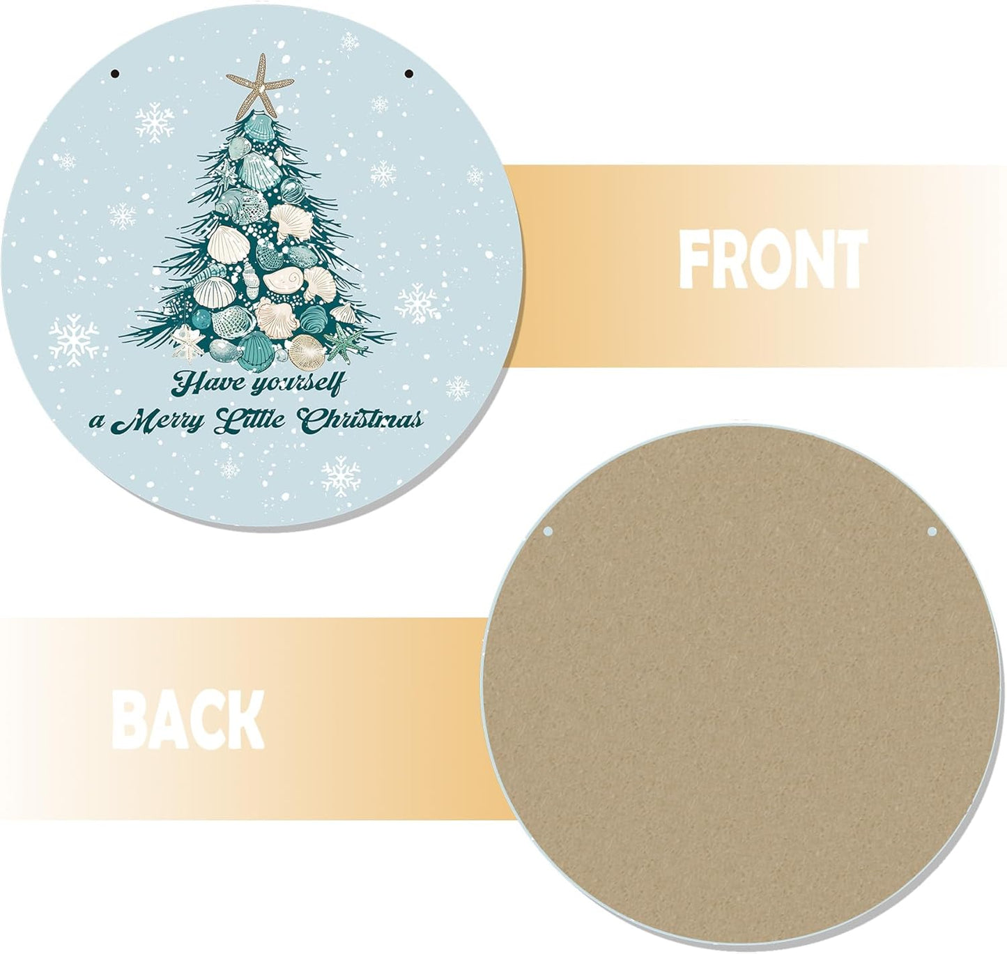 CGBHW Coastal Christmas Tree Wooden Sign, Ocean Coastal Holiday Christmas Xmas Beach Hanging Sign Wall Decor, Have yourself a Merry Little Christmas Tree Shell Beach Home Door Decor 12 x 6 Inch