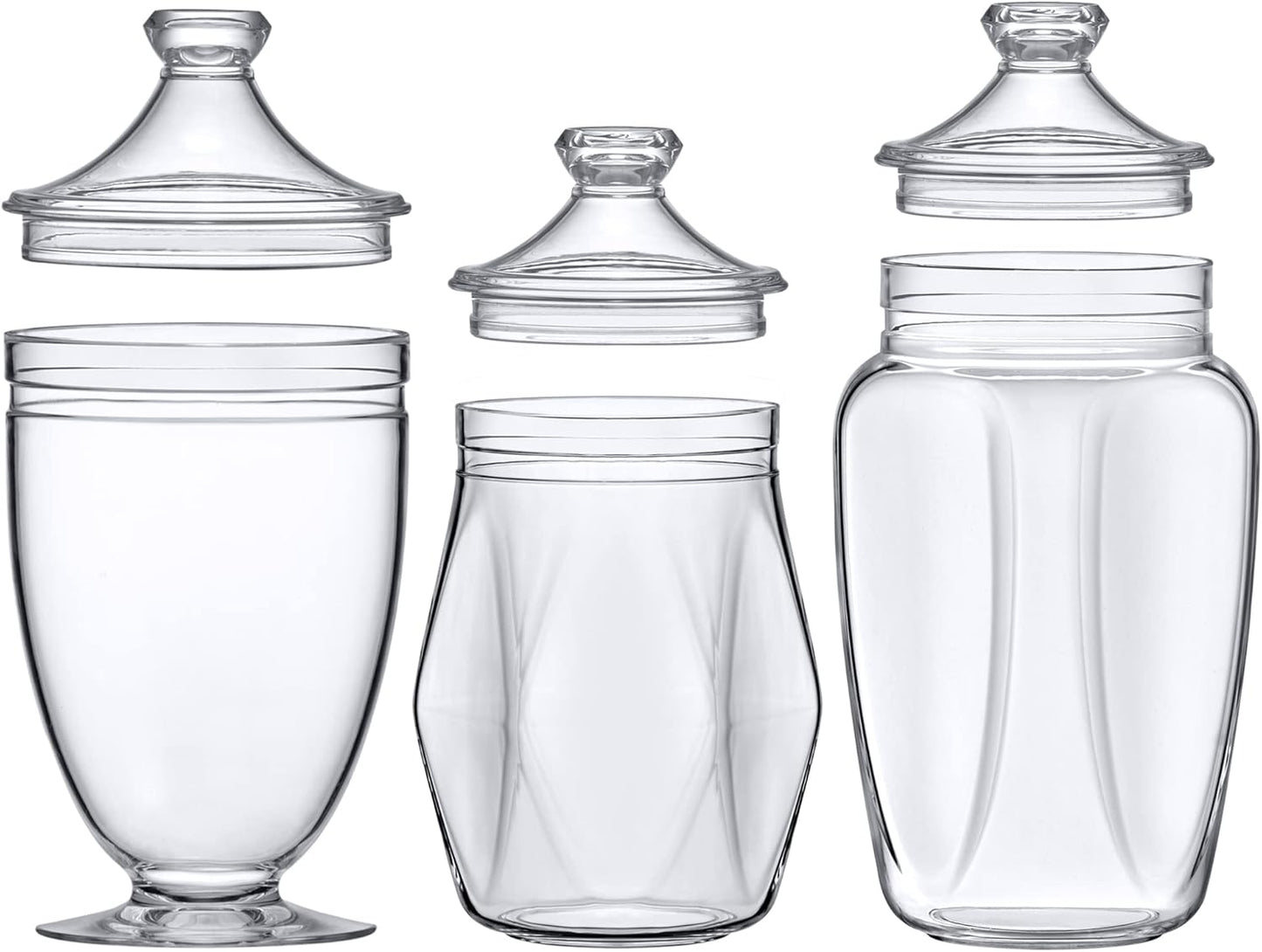 Amazing Abby - Enchant - Plastic Apothecary Jars (3-Piece Set, 46/45/59 oz), Acrylic Jars with Lids, Bathroom Canisters, Candy Buffet, Wedding Display, BPA-Free and Shatter-Proof (NOT Glass)