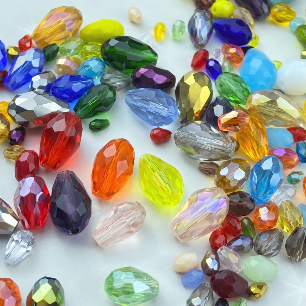 110pcs 6x8mm Teardrop Crystal Glass Beads Vertical Hole Faceted Loose Spacer Beads for DIY Craft Jewelry Making Necklace Bracelet Earring Wind Chimes(Mix Colors Series)